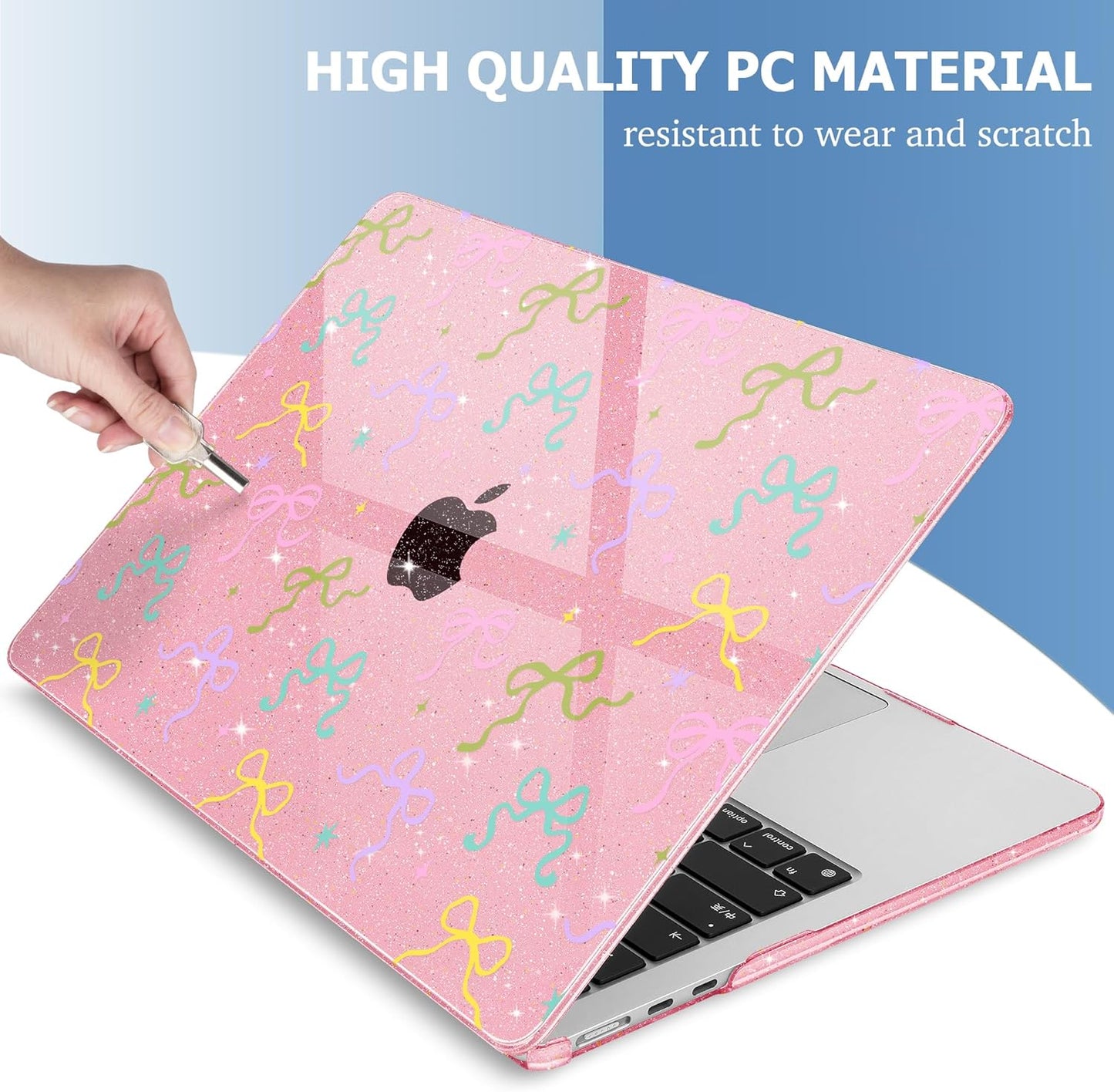 Mektron Compatible with M4 MacBook Air 15 inch Case 2025 A3241 2024 2023 M3 A3114 A2941 M2 Liquid Retina Display Touch ID, Plastic Hard Case & Keyboard Skin - Gilitter Pink Colorful Bows