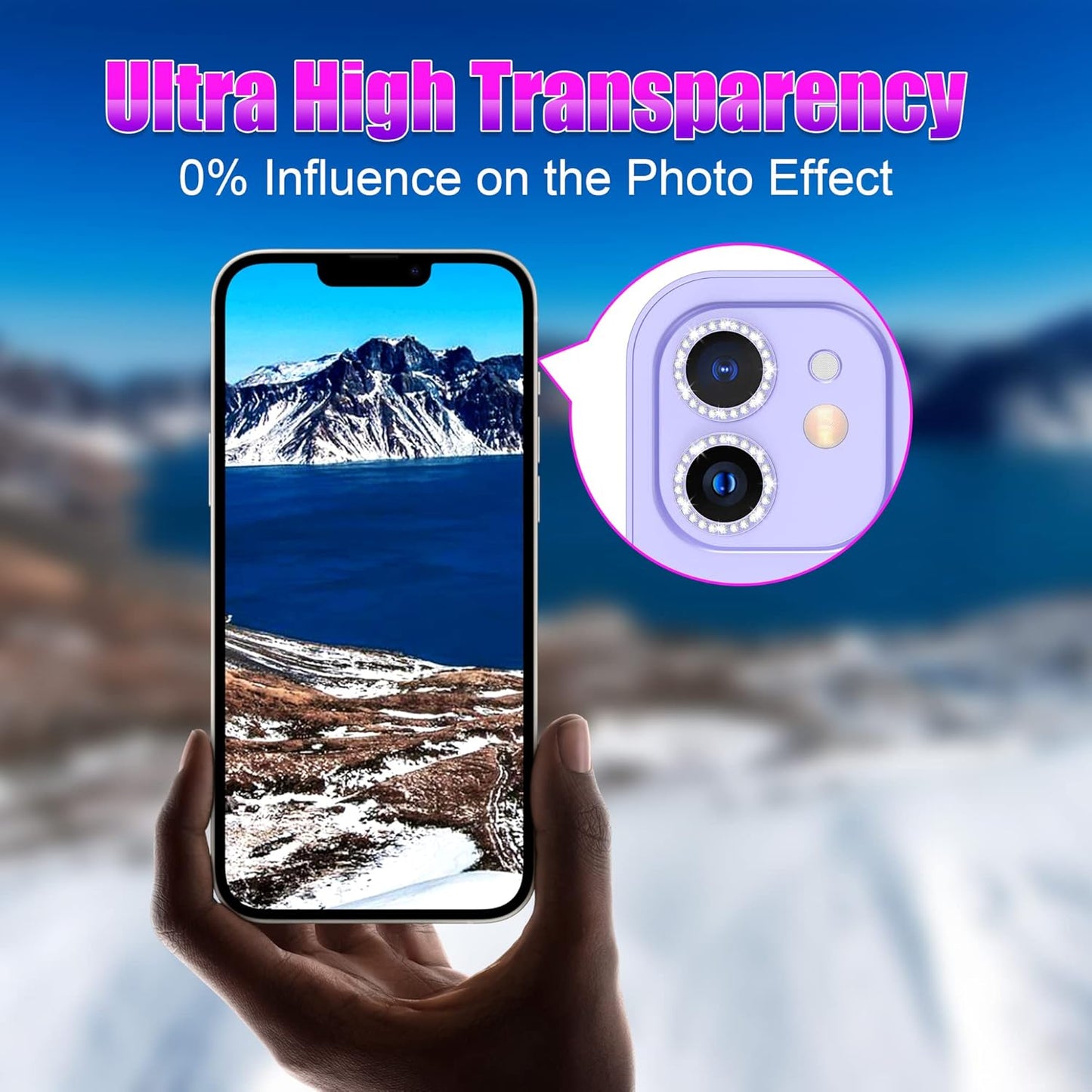 AGVEE 3+3 6 Pack Camera Lens Cover Protector for iphone 12 Series & 11 Series - Bling Diamond & Glitter Metal Ring 9H Tempered HD Glass, Purple