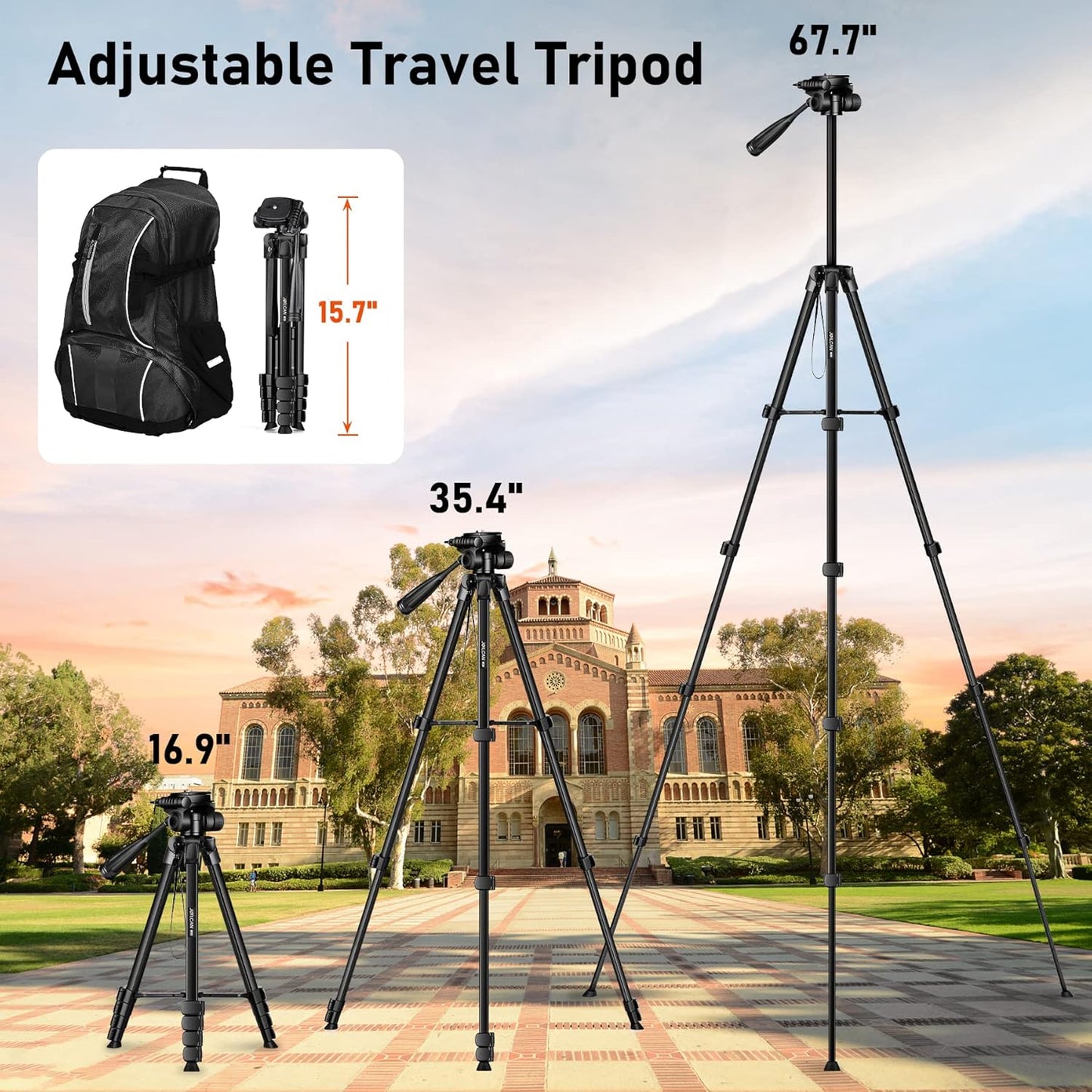 JOILCAN Camera Tripod, 68" Tablet Tripod Stand for Phone Cameras, Travel Tripods Compatible with iPad iPhone DSLR SLR Projector, Cell Phone Tripods Stand with Remote/Travel Bag / 2 in 1 Mount