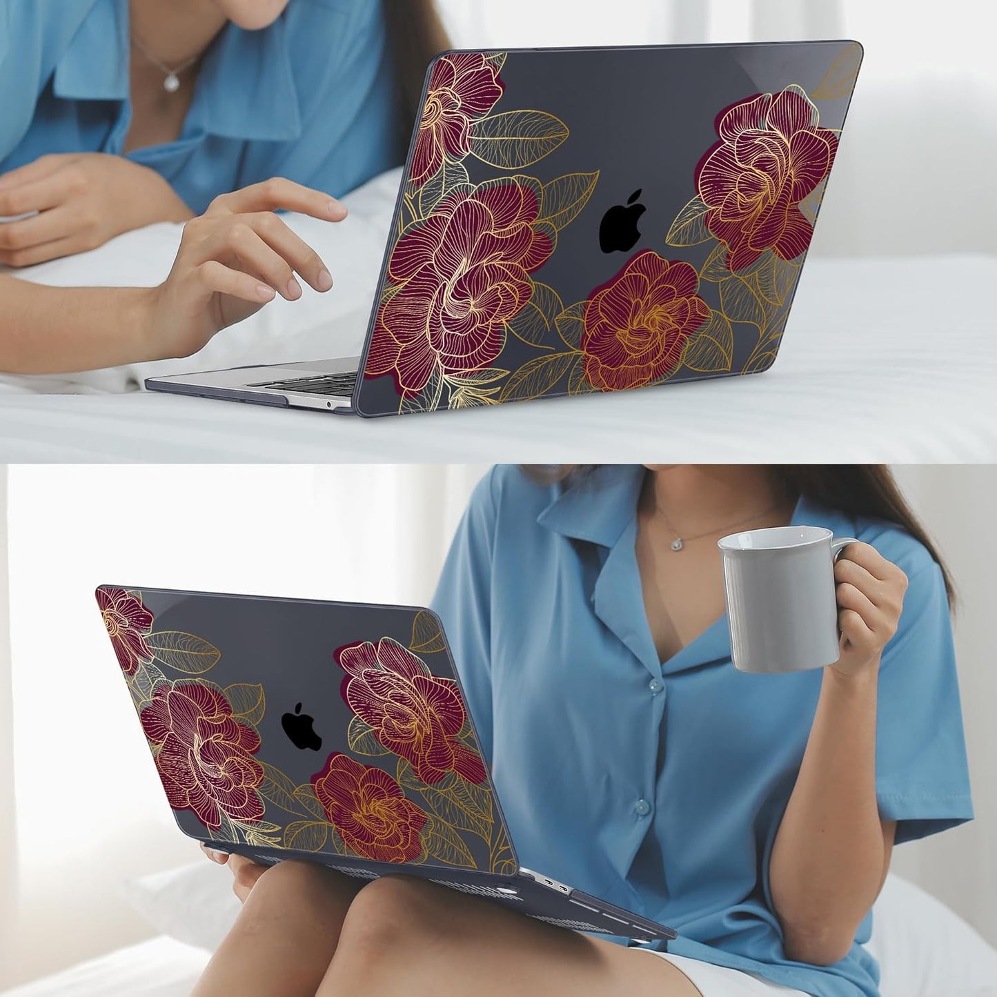 Mektron for MacBook Air 13 Case A1466/A1369 (2010-2017 Release), Snap-on Plastic Hard Shell Cover for MacBook Air 13.3 inch with Keyboard Cover, A-Golden Rose