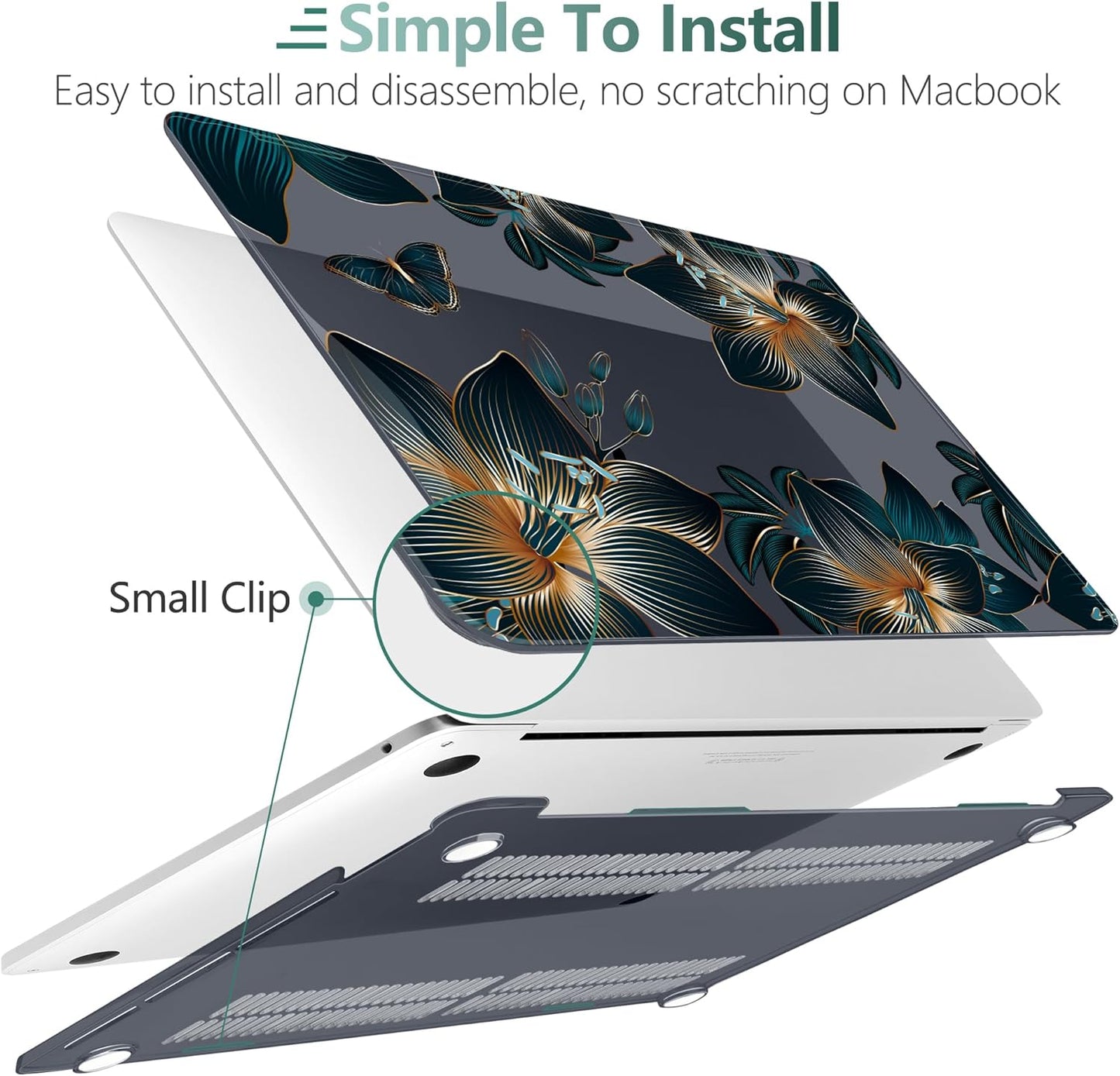 TWOLSKOO Compatible with MacBook Pro 13 inch Case 2023-2016 A2338 M2/M1 A2251 A2289 A2159 A1989 A1706, Plastic Hard Shell Cover & Keyboard Skin & Screen Protector - Golden Lilies