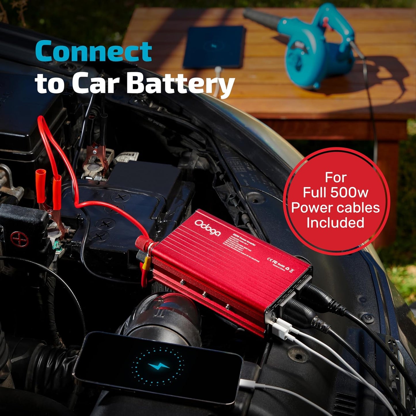 500W Car Power Inverter 12v to 110v – Car Adapter for Plug Outlet, DC to AC Converter, USB/USB-C Fast Charger for Laptop, Phone, Dual AC – for Vehicle, Pickup Truck, Roadtrip, Camping by Odoga