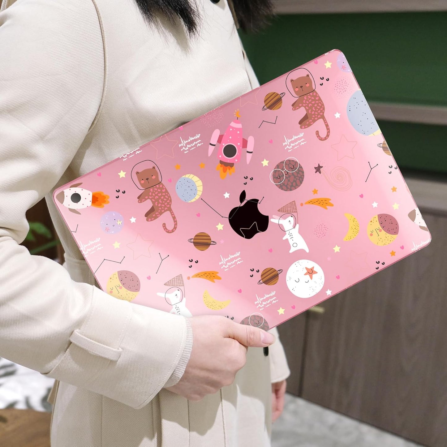 MEEgoodo for MacBook Air 13 inch Case 2021 2020 2019 2018 Released A2337 M1 A2179 A1932 with Touch ID, Plastic Hard Shell & Keyboard Cover Compatible with MacBook Air Case 13.3,Space & Animals