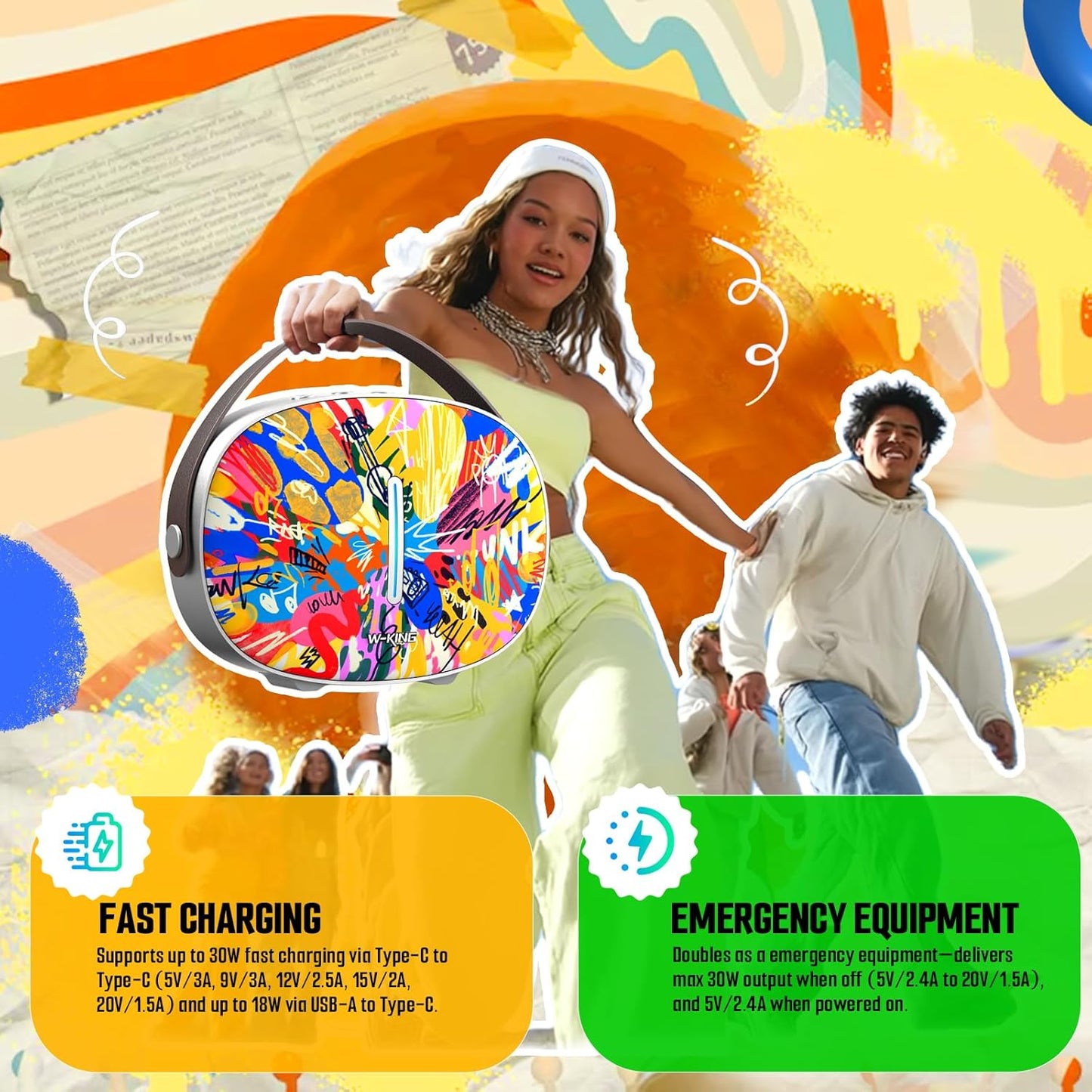 Bluetooth Speaker, W-KING T8II Portable Loud Speakers Bluetooth Wireless, 96W Max Party Large Outdoor Speaker Boombox Subwoofer, Heavy Bass/Crystal Clear Sound/Fast Charging/LED/BT5.4/AUX/USB Playback