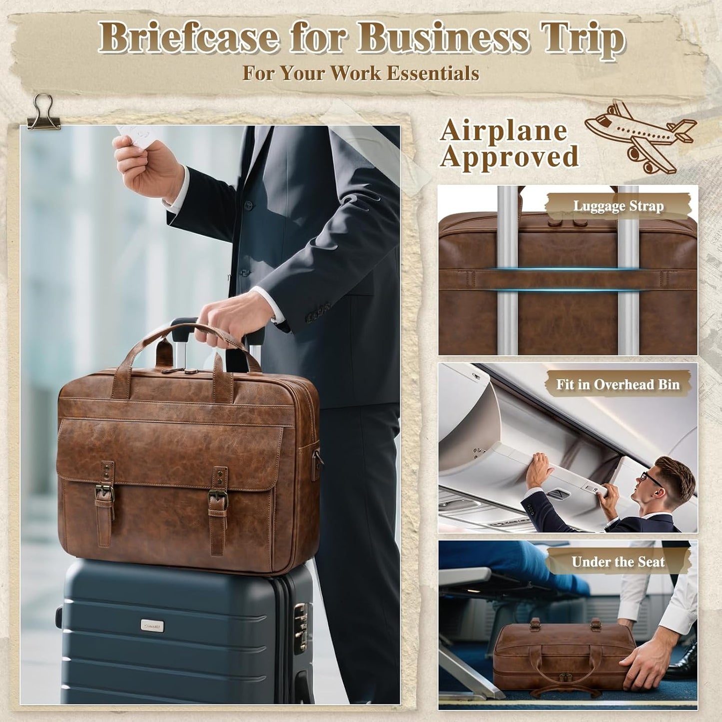 RAINSMORE Messenger Bag for Men 16 Inch Laptop Bag Vintage Leather Waterproof Laptop Briefcases Large Computer Satchel Bag