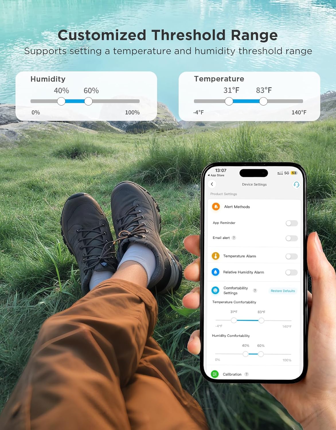 GoveeLife Outdoor Indoor Thermometer Hygrometer IP65 Waterproof, LCD Digital Display, 197ft Buletooth Range, Notification Alerts, 2 Years Data Storage Export, for Camping, Room, Patio, Greenhouse