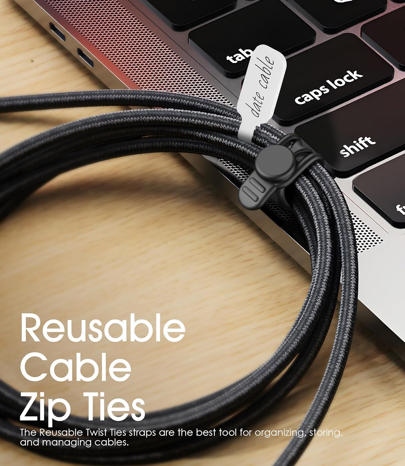 32Pcs Nearockle Cable Labels and Silicone Cable Ties Cable Management Set, Reusable 16 Cable Ties+16 Cord Labels for Electronics, Travel Home Office Desk Wire Organization (Black)