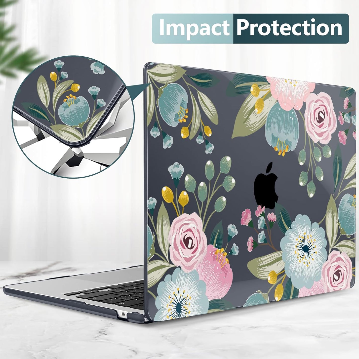 TWOLSKOO for M4 MacBook Air 13.6 inch Case 2025-2022 Release M4 A3240 M3 A3113 M2 A2681, Plastic Hard Shell & Screen Protector & Keyboard Cover & Trackpad Film, Seamless Floral