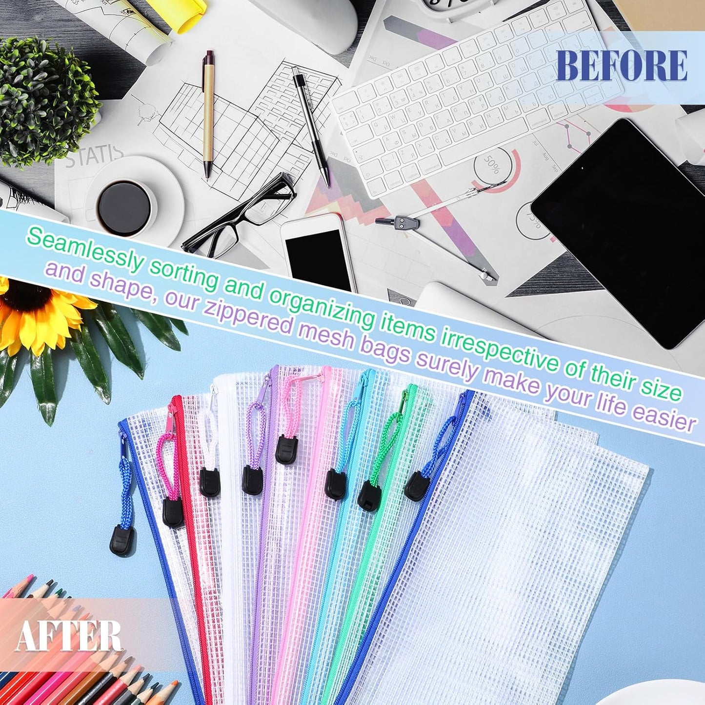 Jetec 32 Pcs Mesh Zipper Bags Toy Storage Bikini Organizer Bag Bolsas Para Guardar Trajes De Baño Waterproof Zipper Reusable Pouch Puzzle Multipurpose for Storage Office(Classic Color,9.5 x 4.5 Inch)