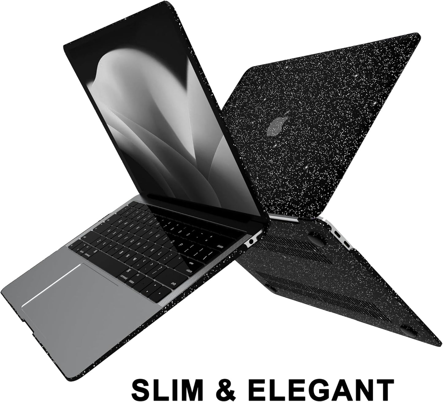 Compatible with MacBook Air 13 inch Case 2021 2020 2019 2018 A2337 M1 A2179 A1932 Touch ID, Glitter Smooth Leather Hard Shell + Keyboard Cover for MacBook Air 13.3 inch Case, Shining Black