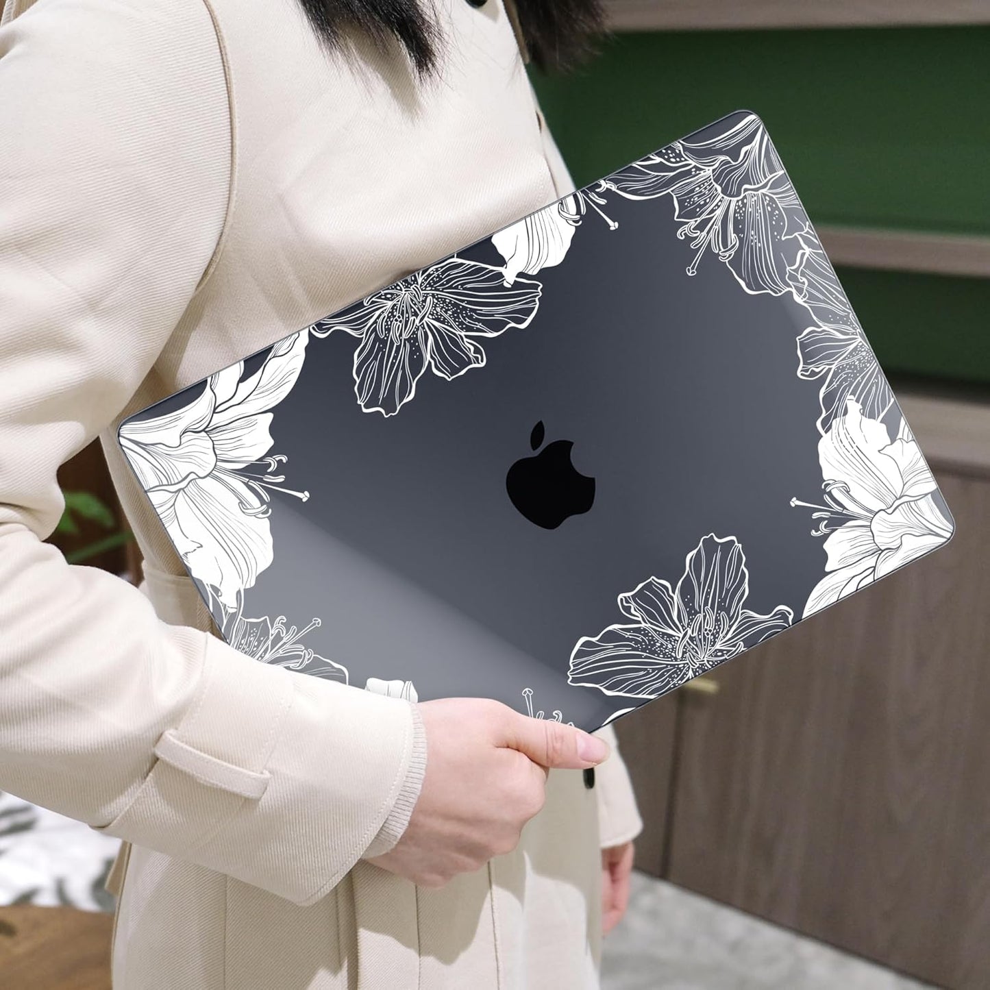 MEEgoodo for MacBook Air 13.3 inch Case 2021 2020 2019 2018 A2337 M1 A2179 A1932, Laptop Shell for MacBook Air M1 with Keyboard Webcam Cover & Trackpad Film & Type C Adapter,Lily Floral