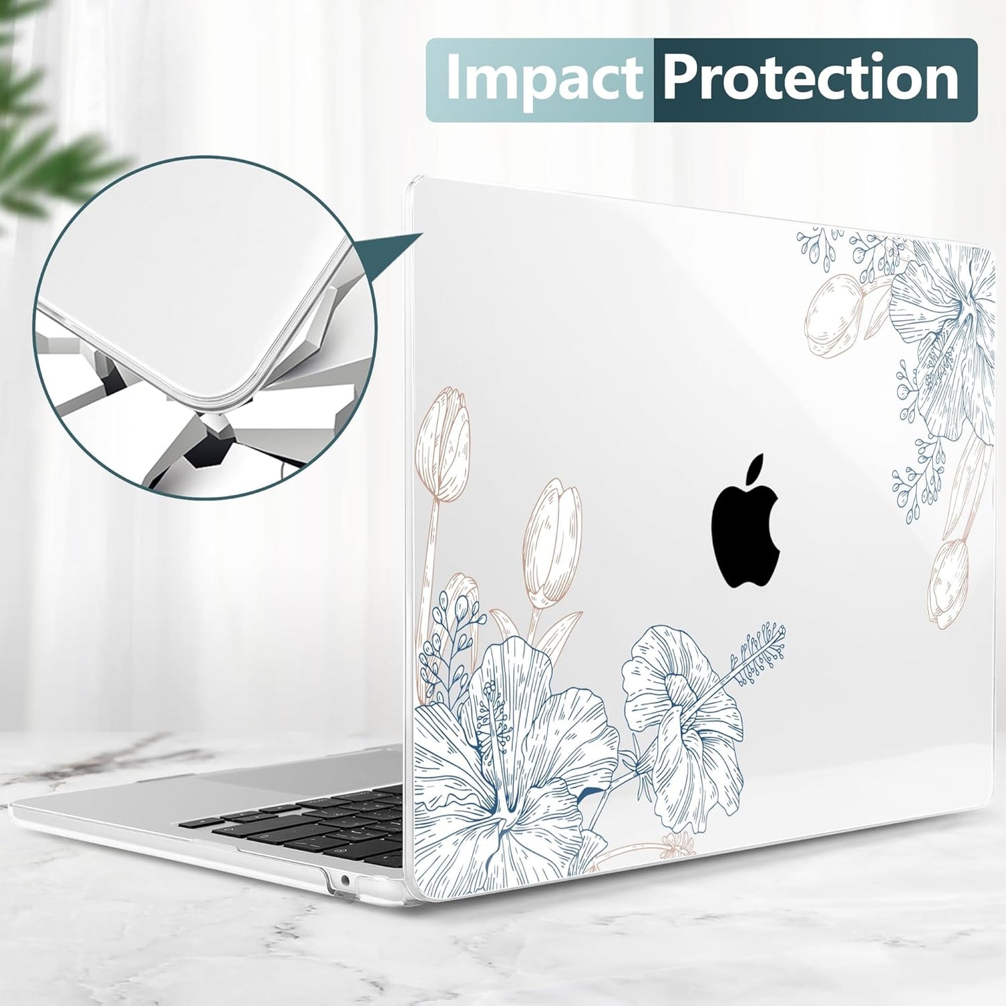 TWOLSKOO Compatible with M4 MacBook Air 13.6 inch Case 2025-2022 Release M4 A3240 M3 A3113 M2 A2681, Plastic Hard Shell & Keyboard Cover & Type C Adapter & Screen Protector, Engraved Sketch2