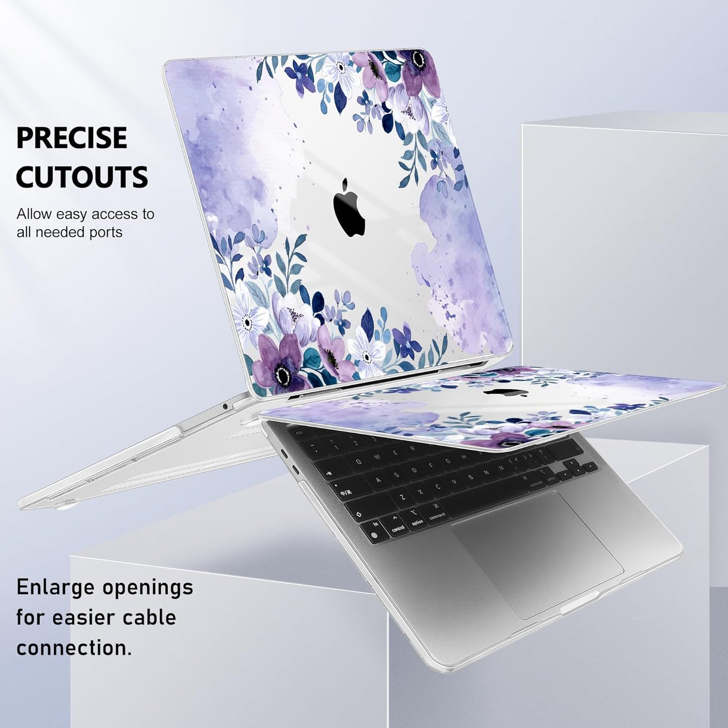 May Chen Compatible with MacBook Pro 13 inch Case 2022 2021 2020 Release Models A2338 M2 M1 A2251 A2289, Plastic Hard Shell Case for MacBook Pro 13 Inch with Touch Bar, Watercolor Purple Floral