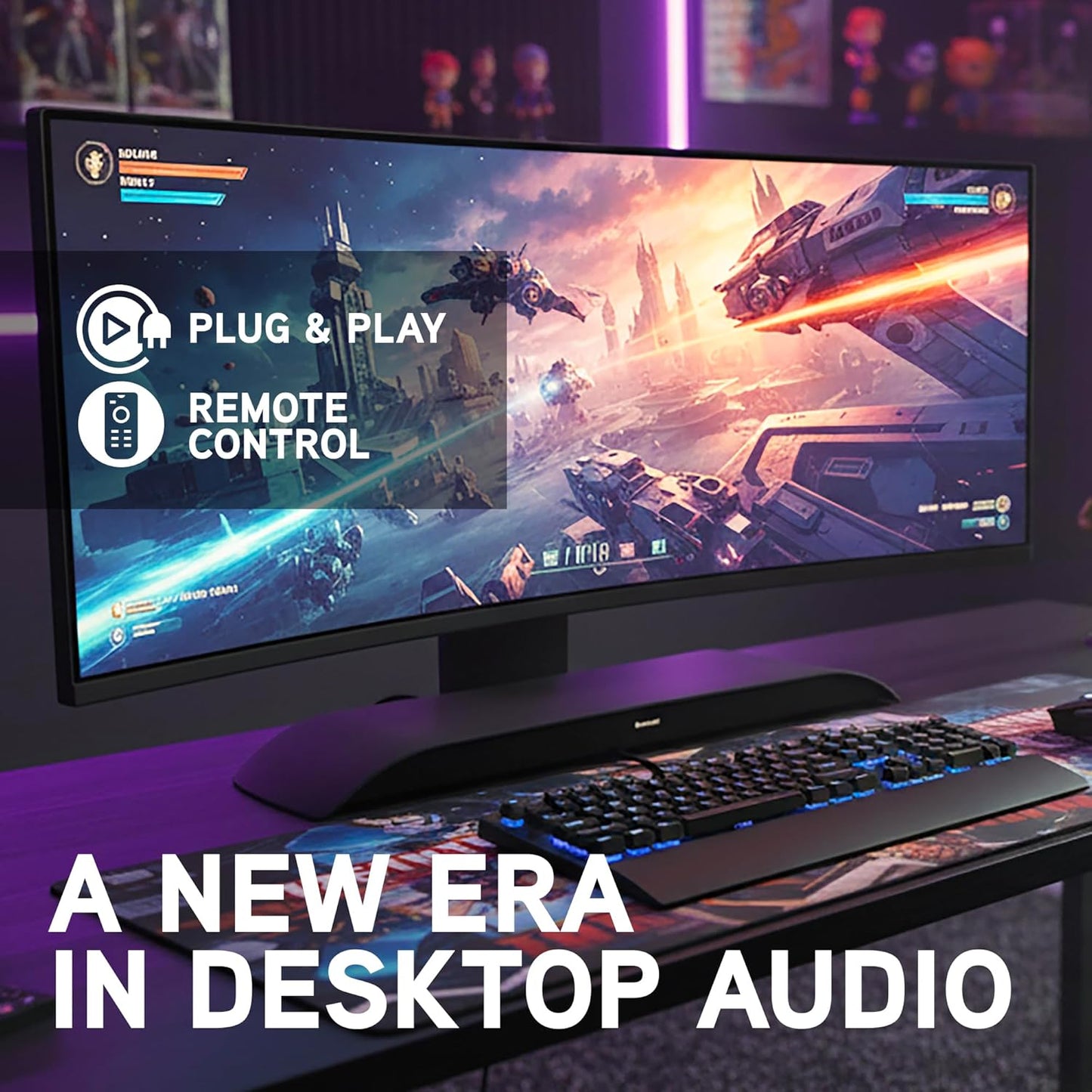 BlueAnt Soundblade Under Monitor Soundbar, Powerful 120 watt, 2.1 Channel USB-C, Bluetooth 5.3 Desktop Speaker for PC, Mac for Streaming Content, Music and Gaming. (Pink)