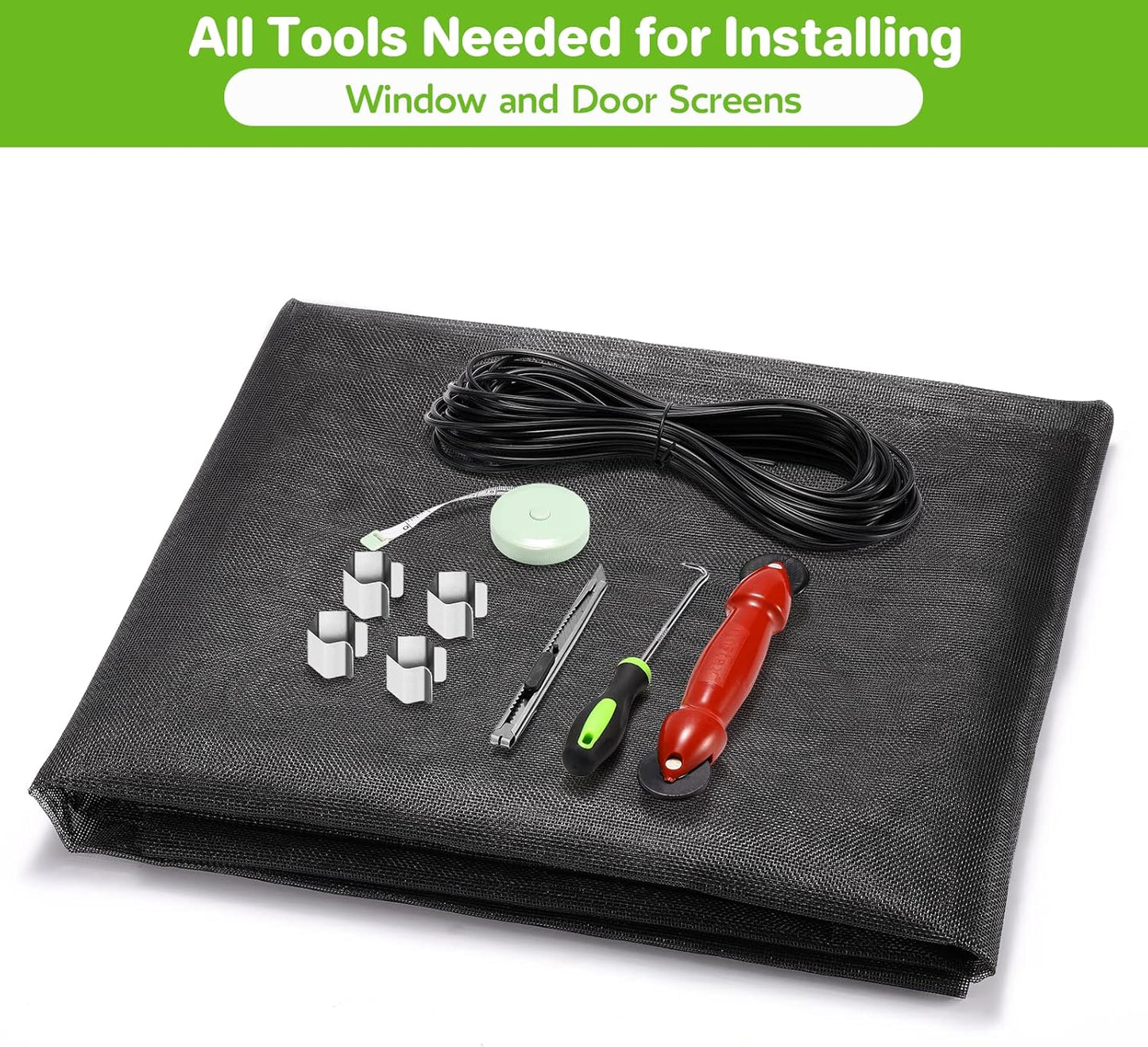 FLYZZZ Windows Screen Door Repair Kit Fiberglass Mesh 48''x197'' Black Window Screen Repair Kit Replacement Mesh Tool for Patio Screen Sliding Door Screen (Black, 48X197'')