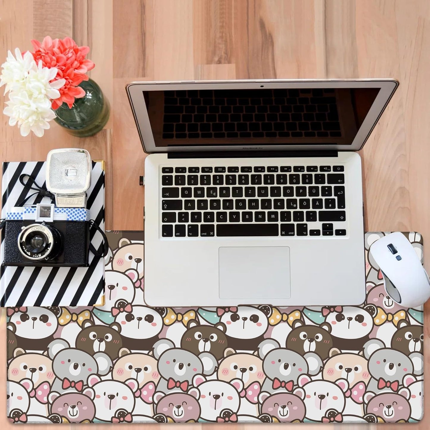 Gaming Desk Pad Large Extra Length Panda and Koala Mouse Pad Keyboard Laptop Non-Slip Waterproof with Rubber Base Thick Stitched Edge Mouse Mat for Office Home 35.4 x 15.7 Inches