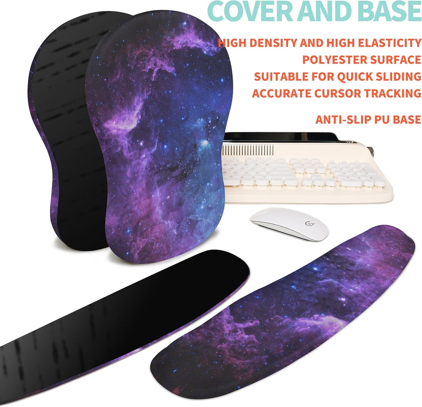 2-in-1 Ergonomic Set, Wave Rise Keyboard Wrist Rest and Massage Bulge Slope Mouse Pad Wrist Support, Cushion Memory Foam Integrated to Relieve Wrist Pain, Galaxy