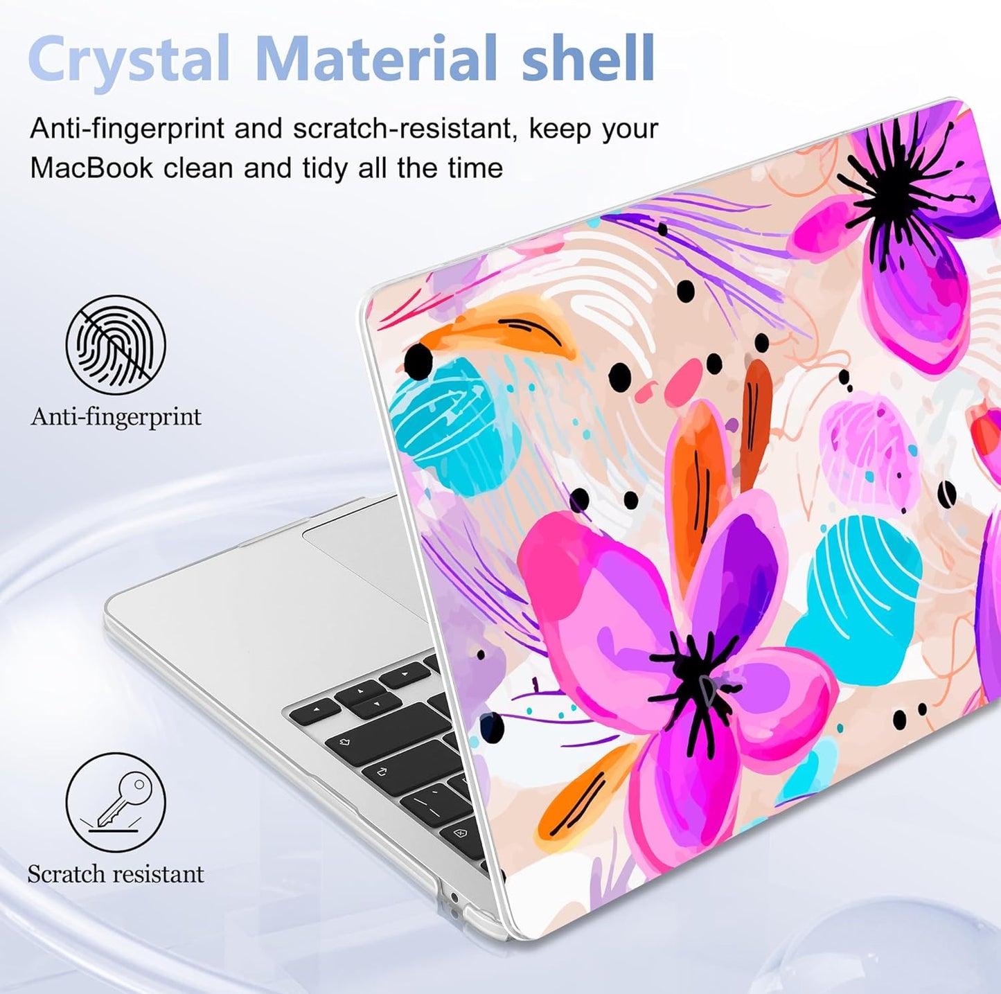 Case for MacBook Air 15 Inch 2025 2024 2023 Release M4 A3241 M3 A3114 M2 A2941, Hard Shell with Screen Protector & Keyboard Cover, Compatible with Touch ID, Trendy Floral