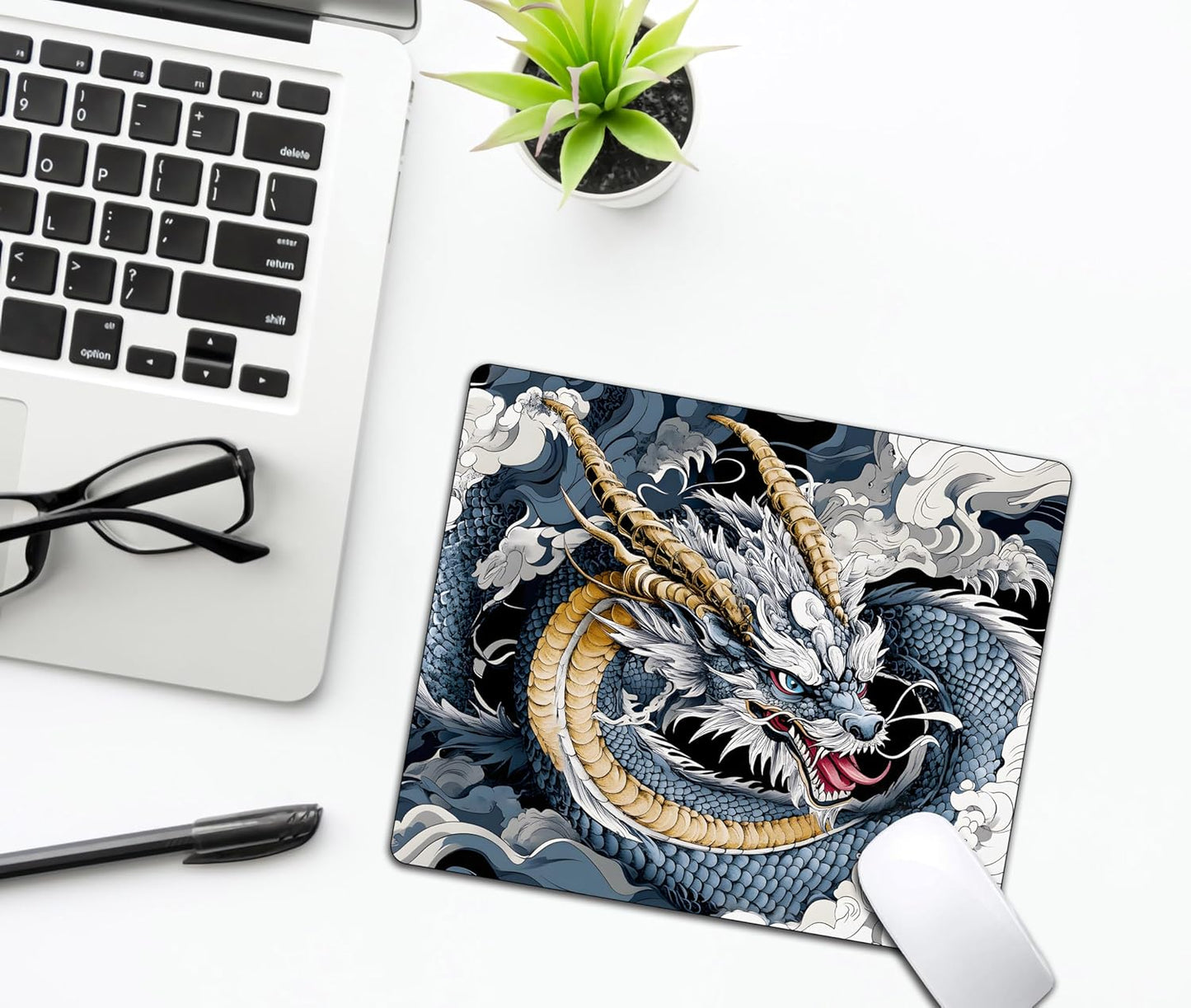Japanese Anime Dragon Mouse Pads for Desk, Portable Wireless Computer Mouse pad Small Design with Women, Non-Slip Rubber Base Laptop Mousepad 9.5" x 7.9" Smooth Surface for Office & Travel