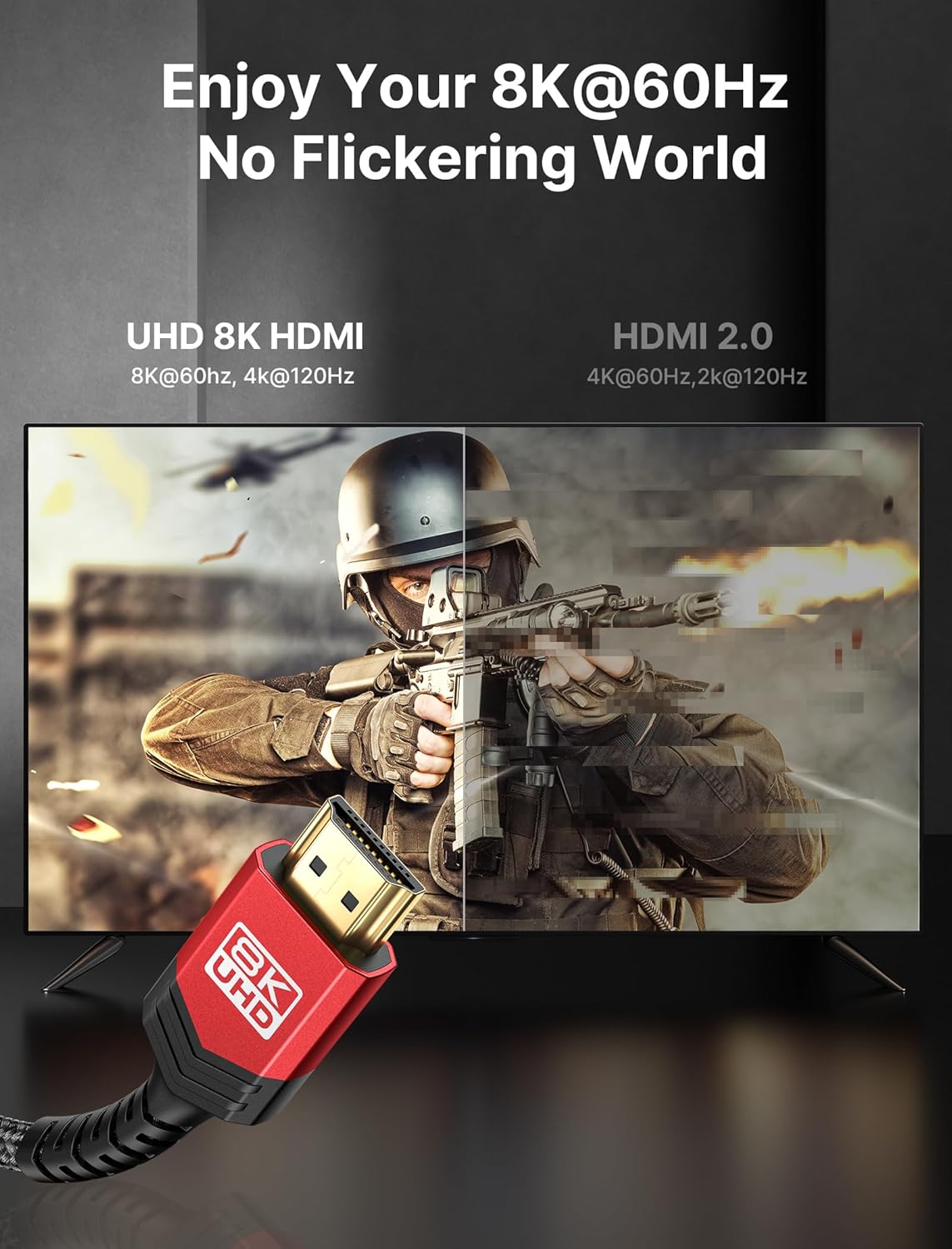 JSAUX 8K HDMI Cables 2.1 10FT 2-Pack 48Gbps Ultra High Speed Cords(8K@60Hz 7680x4320, 4K@120Hz) eARC HDR10 HDCP 2.2 & 2.3 3D, Compatible with PS5/PS4/X-Box/Roku TV/HDTV/Blu-ray/LG/Samsung QLED