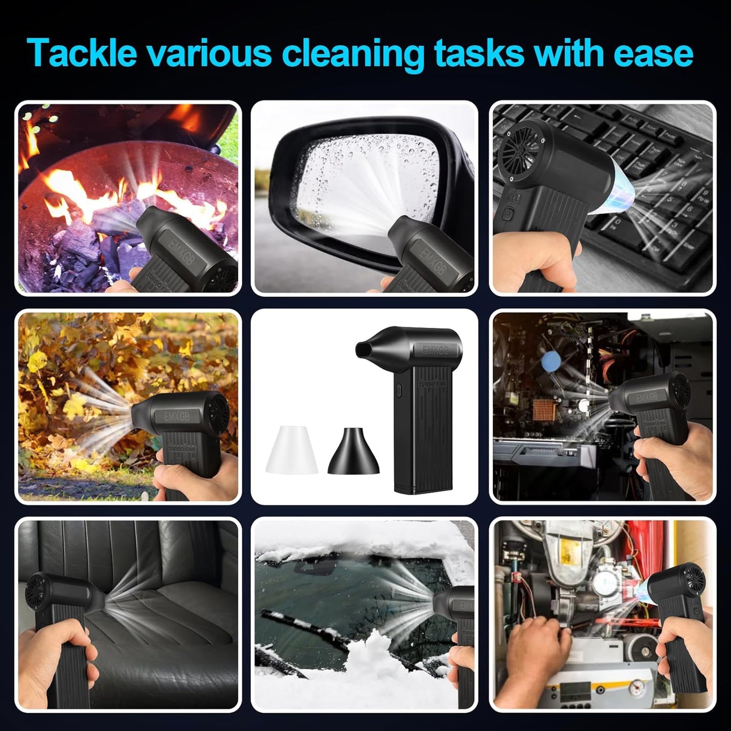 Compressed-Air-Dust Collector-Mini Portable- Turbo Fan- 130000RPM Electric Duster-Cleaning kit- No Canned- Replace Compressed air can- Car Dryer air Blower- Pc dusters forCleaning