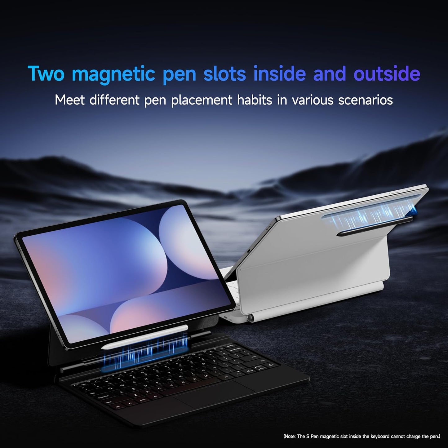 HOU Keyboard for Samsung Galaxy Tab S10+ Plus/S9+ Plus/S9 FE+ Plus/S8+ Plus/S7+ Plus/S7 FE 12.4" with Magnetic Case,Floating Cantilever,Multi-Function Trackpad,7 Colors Backlit,S Pen Holder,White