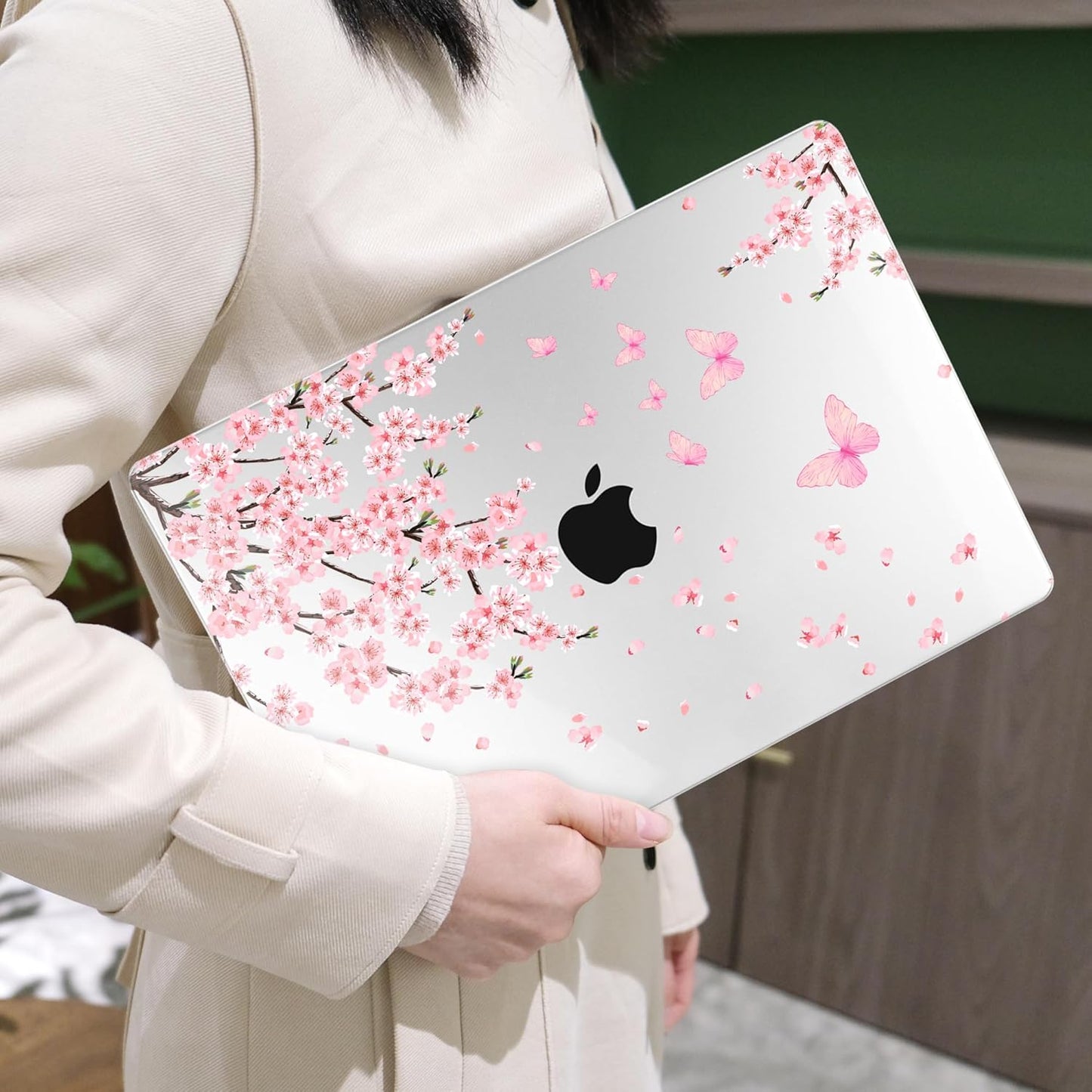 MEEgoodo for MacBook Air 13.3 inch Case 2021 2020 2019 2018 A2337 M1 A2179 A1932, Laptop Shell with Keyboard Webcam Cover & Trackpad Film & Type C Adapter for MacBook Air M1, Cherry Blossoms