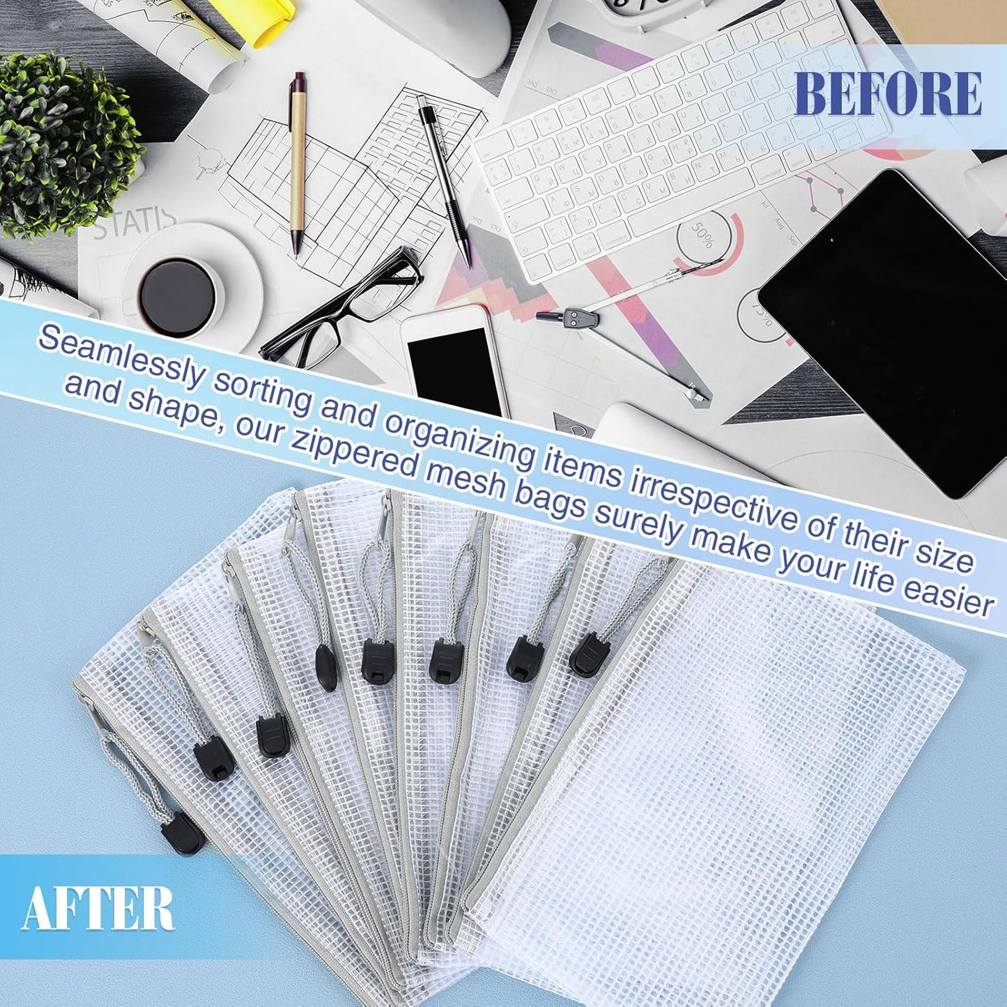 Jetec 32 Pcs Mesh Zipper Bags Toy Storage Bikini Organizer Bag Bolsas Para Guardar Trajes De Baño Waterproof Zipper Reusable Pouch Puzzle Multipurpose for Storage Office(Grey,7.5 x 5 Inch)