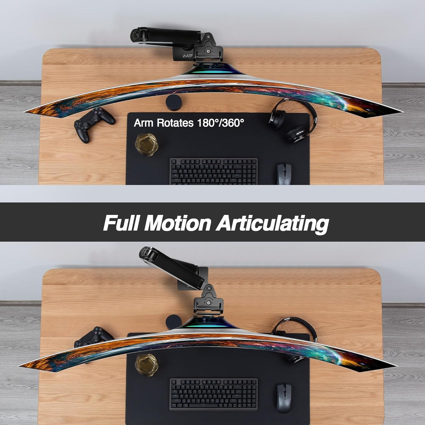 AVLT Single Monitor Arm Desk Mount for 34 to 57 in Screens – Fits One 44 lb Heavy Duty Monitor – Full Motion Height, Swivel, Tilt, Rotation – VESA 200x200, 200x100, 100x100, 75x75 – Black