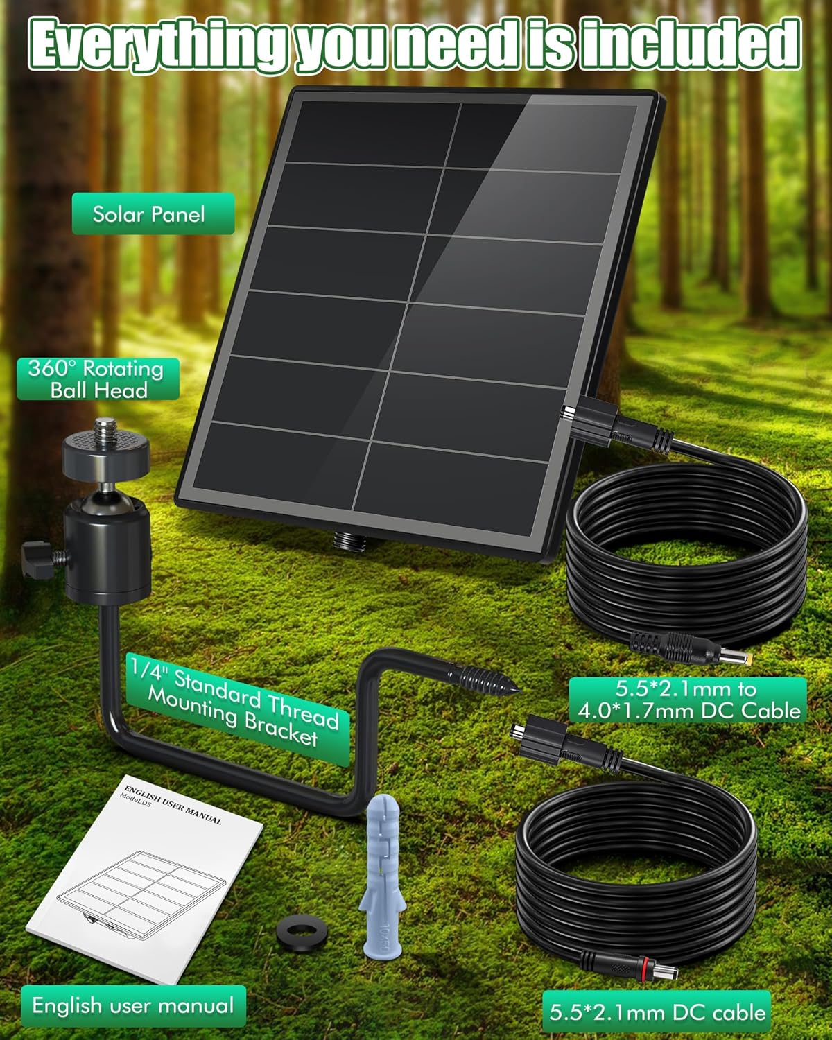 KEPEAK Solar Panel for Trail Camera - 6000mAh Battery, 12V Solar Battery Charger, Waterproof, for Outdoor 24/7 Wildlife Monitoring