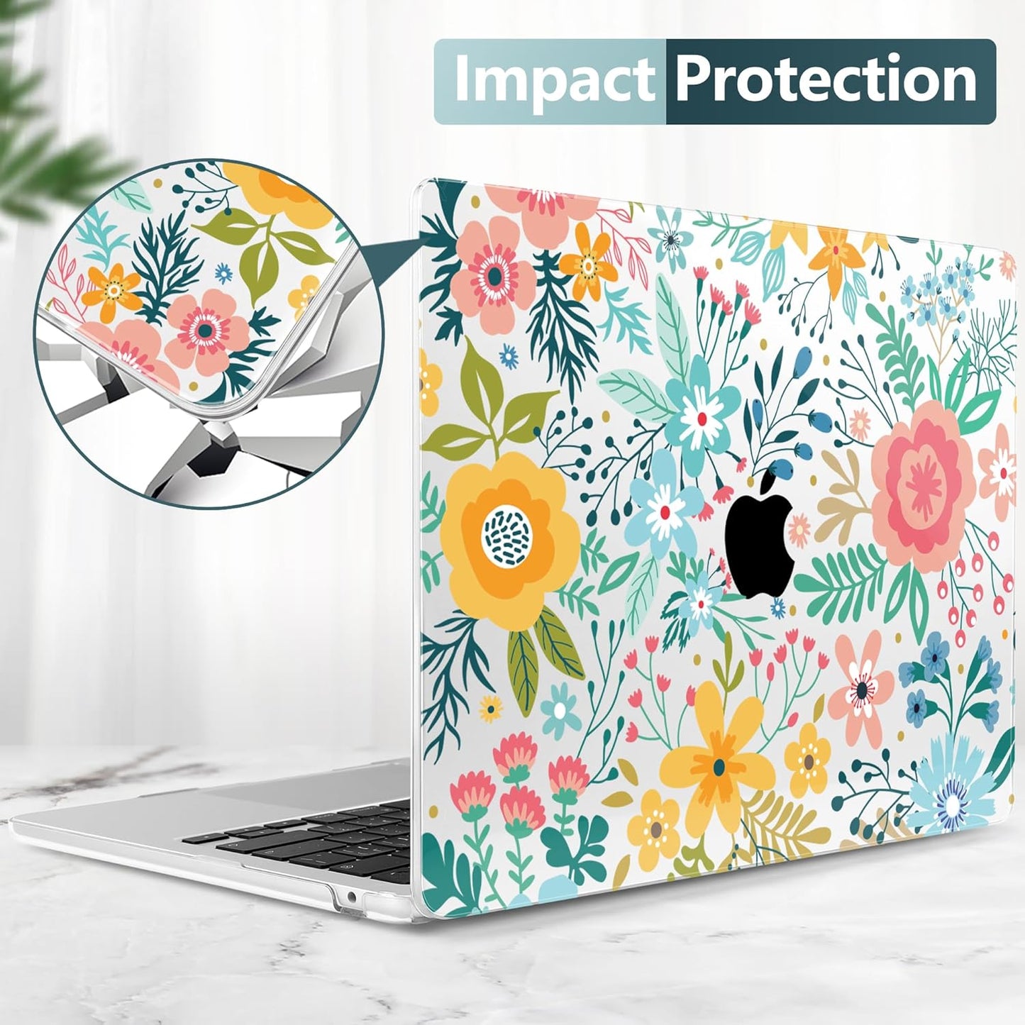 TWOLSKOO for M4 MacBook Air 13.6 inch Case 2025-2022 Release M4 A3240 M3 A3113 M2 A2681, Plastic Hard Shell & Screen Protector & Keyboard Cover & Trackpad Film, Abstract Flower