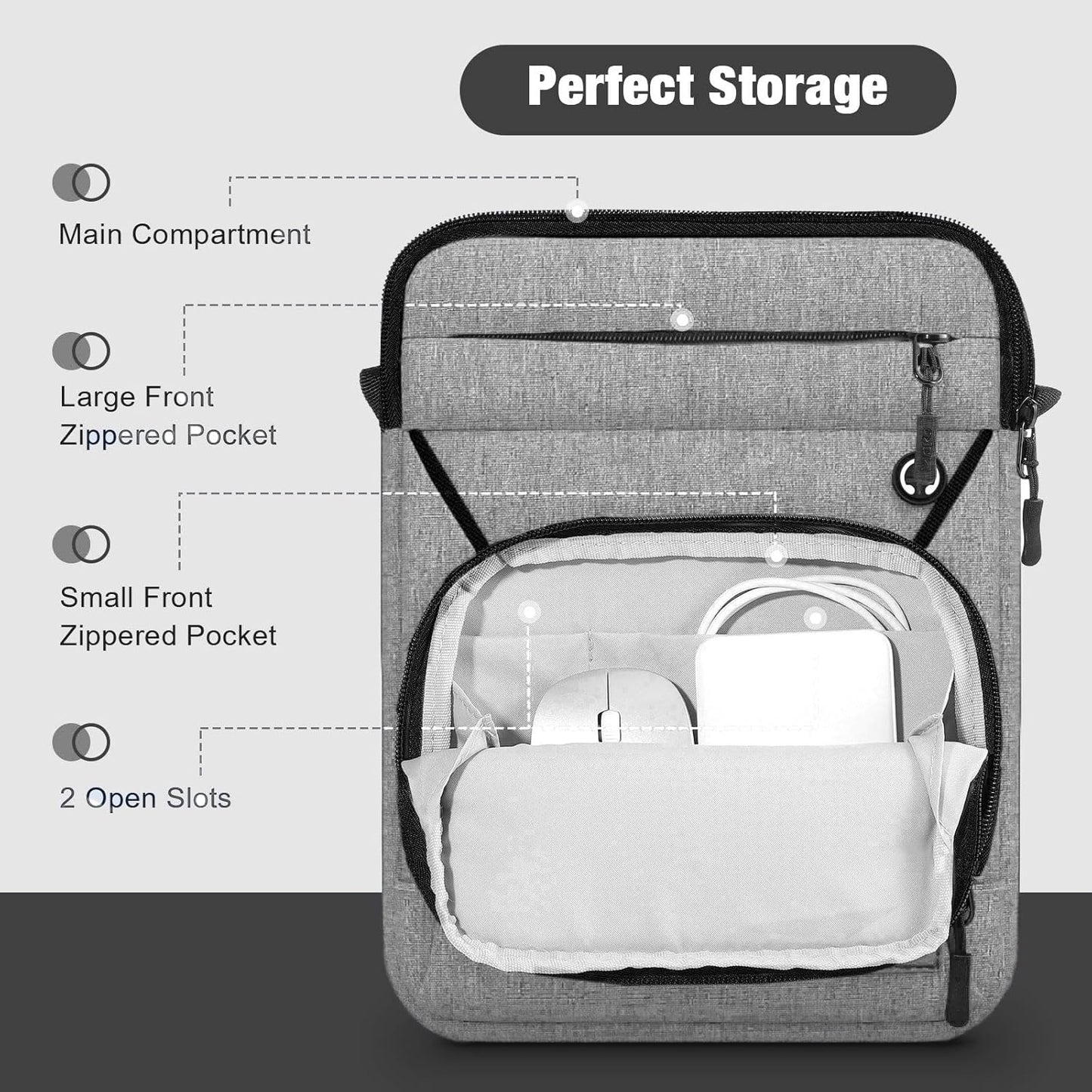 MoKo 9-11 Inch Tablet Sleeve Bag, Fits 11 inch iPad Air M3, iPad A16 2025, Pro 11 M4, 10/9/8/7th, Tab S8/S9 11, Multifunctional Bag with Shoulder and Headphone Port, Light Gray