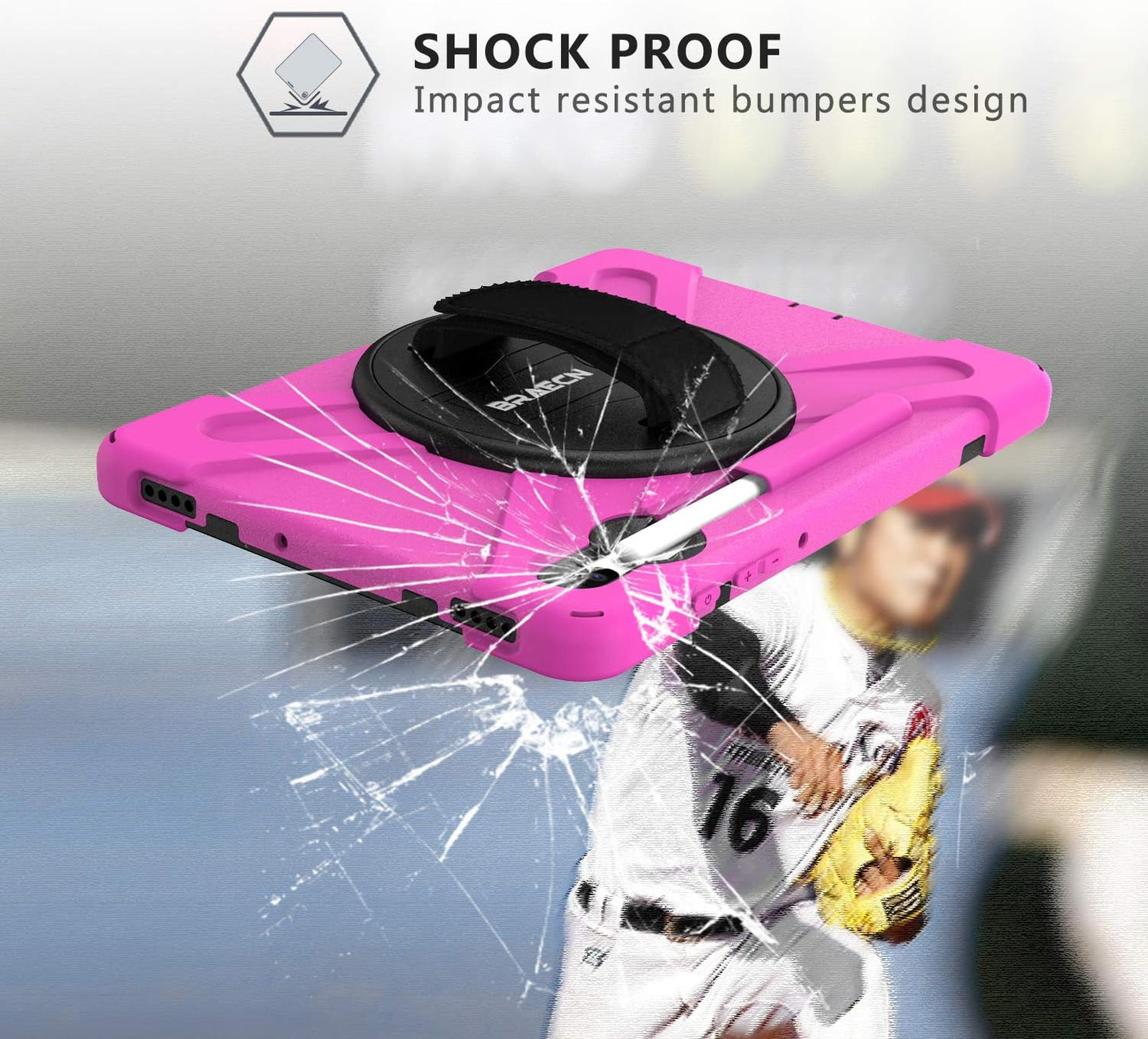 BRAECN for Galaxy Tab S6 10.5 2019 Case T860,Heavy Duty Shockproof Rugged Case with Hand Strap/360 Rotating Stand and Shoulder Strap for Samsung Tab S6 SM-T860/T865/T867 2019 (Rose Red)