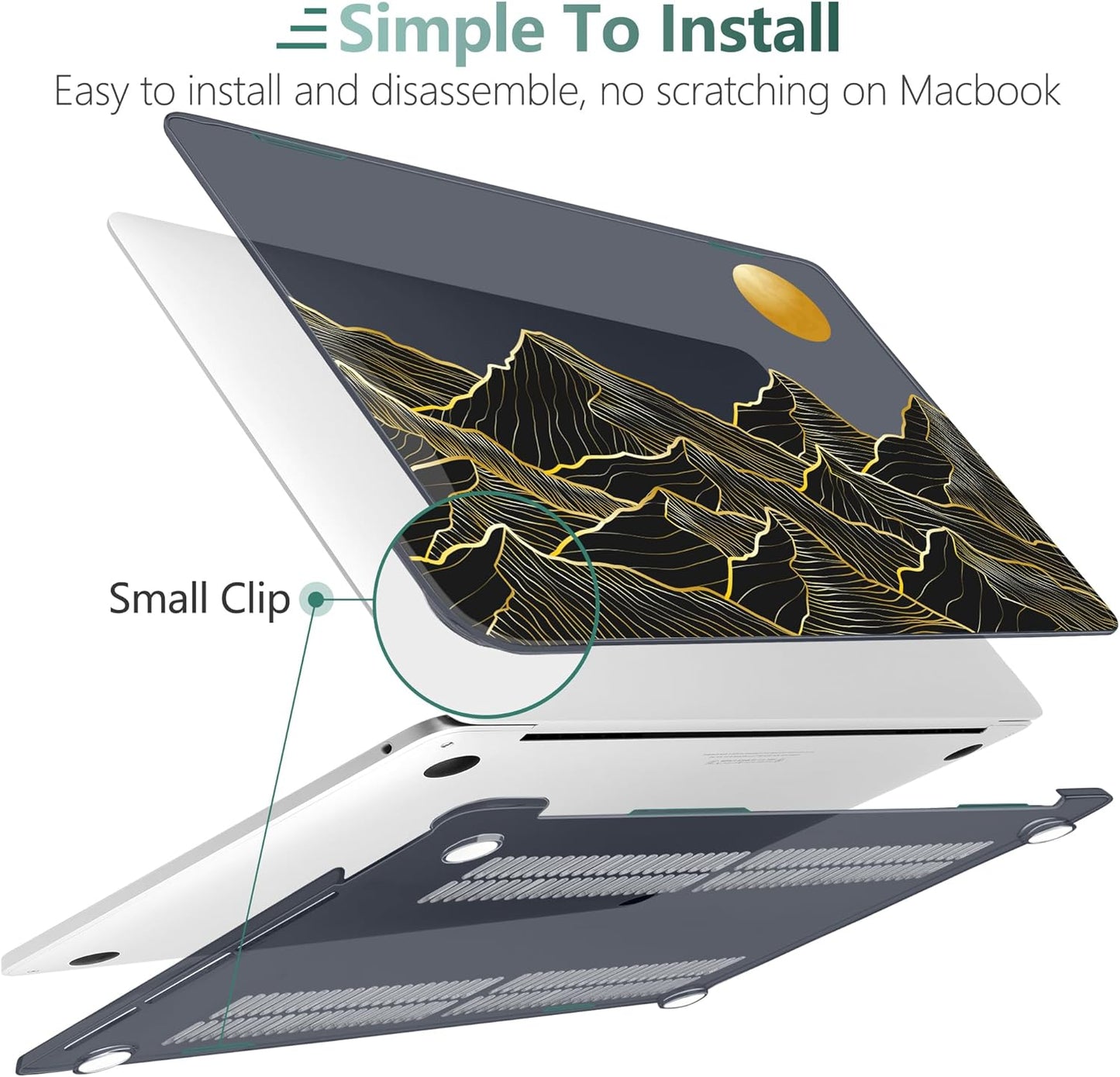 TWOLSKOO Compatible with MacBook Pro 13 inch Case 2023-2016 A2338 M2/M1 A2251 A2289 A2159 A1989 A1706, Plastic Hard Shell Cover & Keyboard Skin & Screen Protector - Golden Mountain