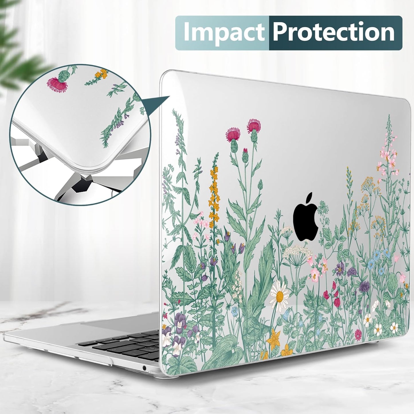 TWOLSKOO Compatible with MacBook Pro 13 inch Case 2023-2016 A2338 M2/M1 A2251 A2289 A2159 A1989 A1706, Plastic Hard Shell Cover & Keyboard Skin & Screen Protector, Botanical Illustration