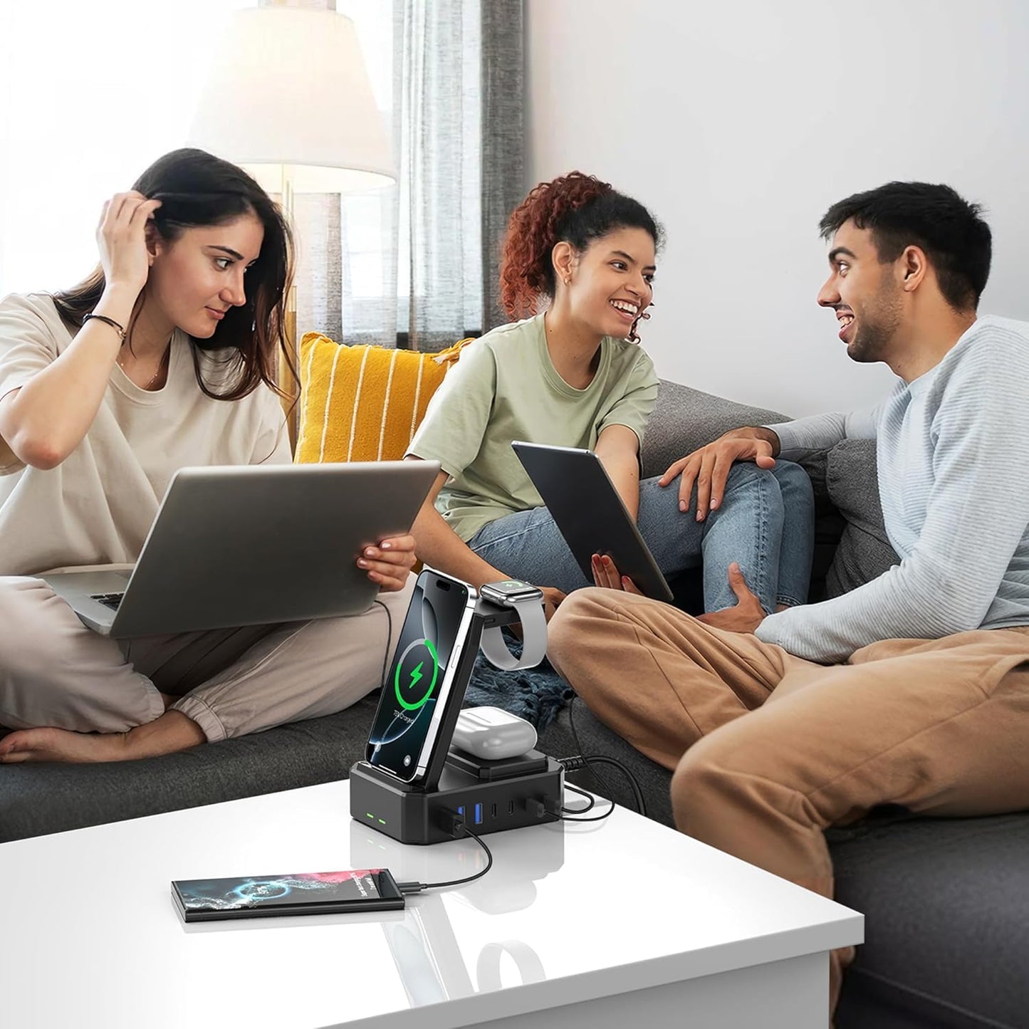 300W Charging Station for Multiple Devices Apple,10 in 1 Wireless Charger for iPhone,GaN III USB C 65W PD Fast Charging Stand Dock for MacBook,iWatch&Airpods (Wireless Charging Only for Apple)