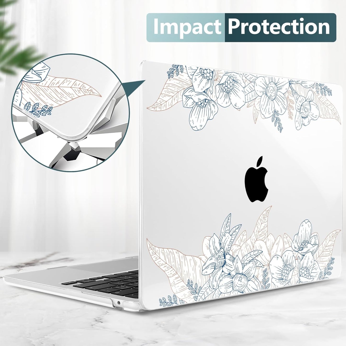 TWOLSKOO Compatible with M4 MacBook Air 13.6 inch Case 2025-2022 Release M4 A3240 M3 A3113 M2 A2681, Plastic Hard Shell & Keyboard Cover & Type C Adapter & Screen Protector, Engraved Sketch
