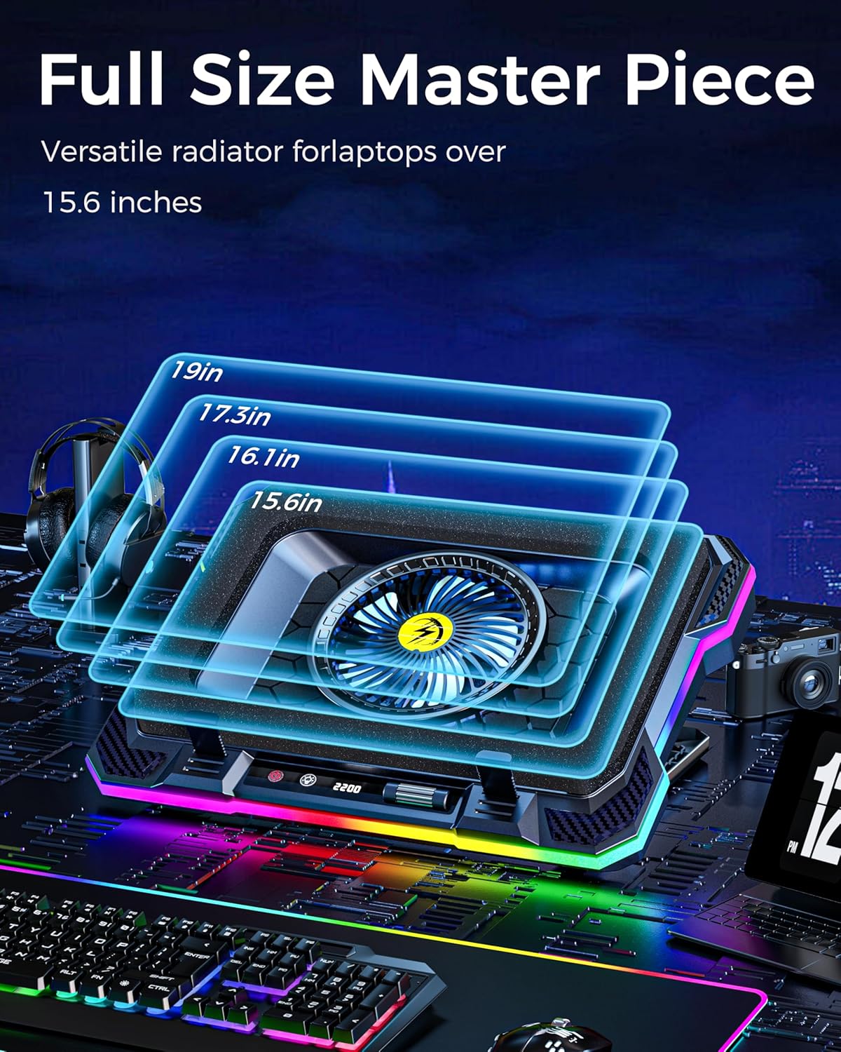 KeiBn Gaming Laptop Cooling Pad, Laptop Cooler with 5.5inch Cooling Fan, Rapid Cooling Fan Laptop 15.6-19.3inch, Infinitely Variable Speed, 7 Height Stands, 2 USB Ports-K1 5V