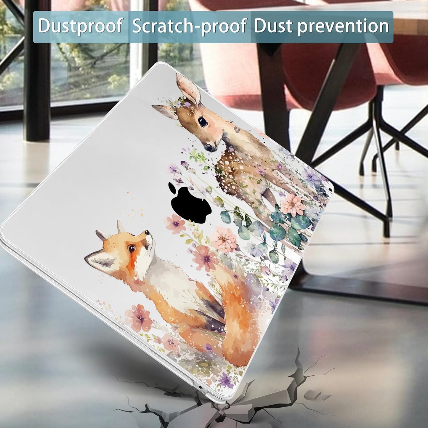 Mektron for 2025 M4 MacBook Air 13.6 Inch A3240 Case Fits 2023 A2681 M2 2024 A3113 M3 Chip with Liquid Retina Display Touch ID, Printed Plastic Hard Shell Cover for MacBook Air 13.6", Fox and Deer