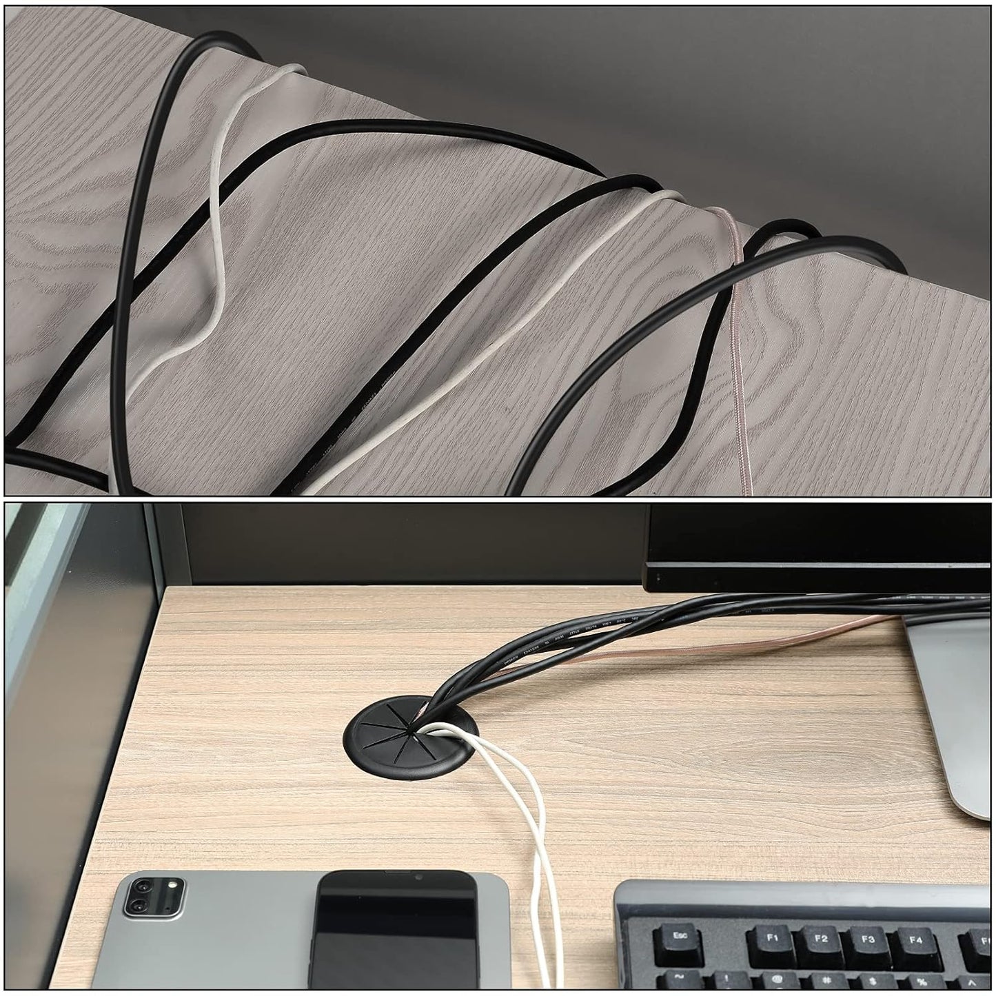 HYCC 10 Pack 2-3/8 Inch Flexible Desk Grommet,Organize Wires and Cables on Office Equipment, Computer Components, Entertainment Systems Effectively - Color: Black