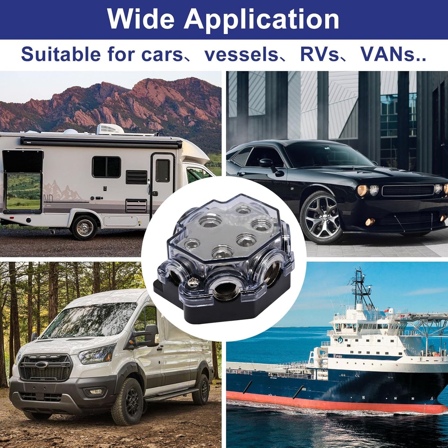 2pc Power Distribution Block Car Audio 1 in 5 Ways Out Car Audio Distributions Block 0 Gauge Input 2/4/8 Gauge Out Ground Cable Splitter Distribution Blocks for Automotive