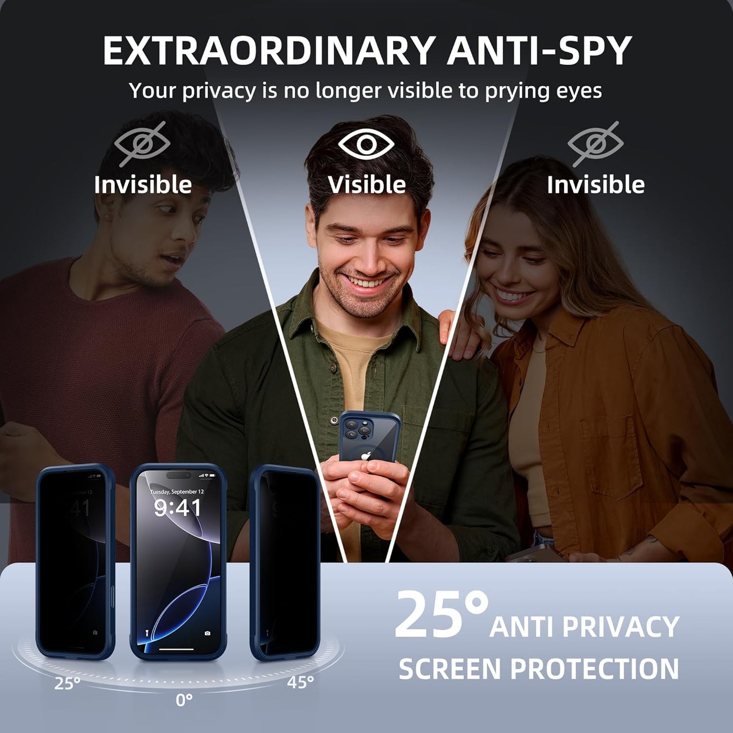 BERFY Magnetic for iPhone 16 Pro Max Case, Compatible with MagSafe, Built-in Privacy Screen Protector and Upgraded Camera Protection, Anti-Spy Full Body Shockproof Phone case for 16 Pro Max 6.9", Blue