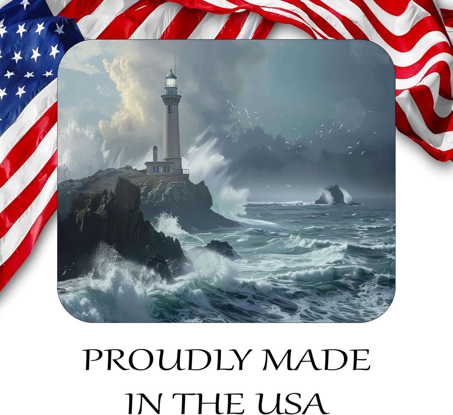 Coastal Shoreline Waves Sandy Beach Theme Mouse Pad Mat Mousepad for Desk Computer Laptop PC Gaming Home or Office Gift (Lighthouse Seagull MP32)