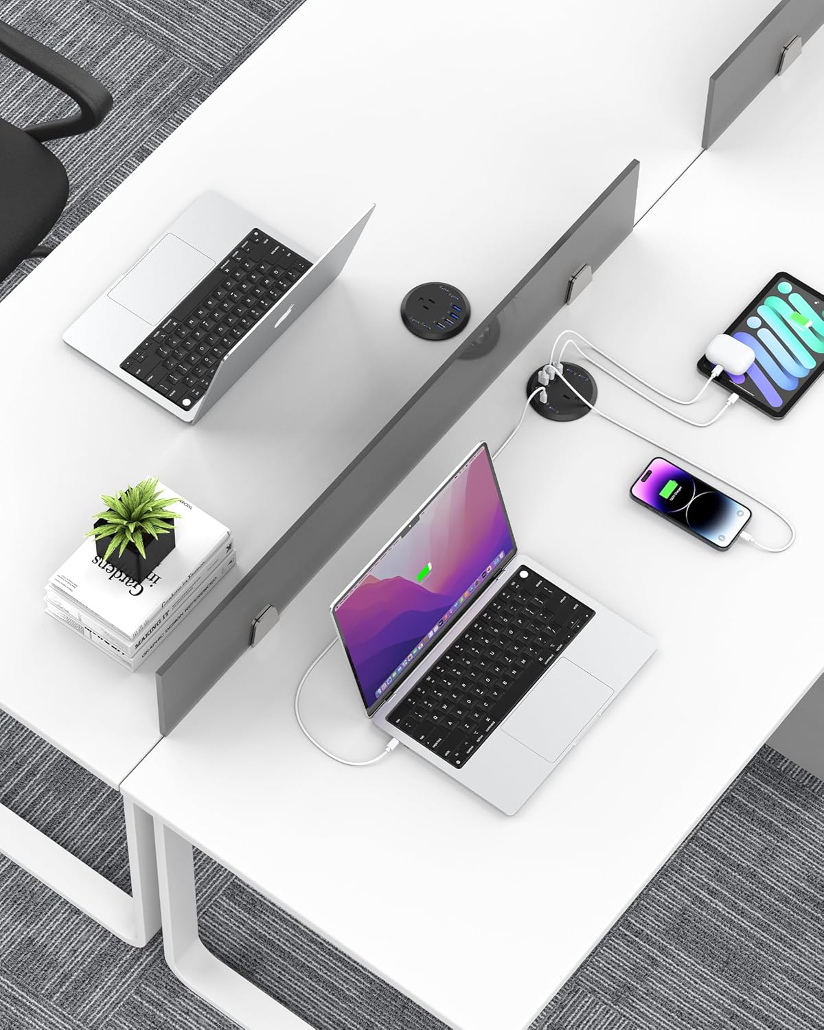 Jgstkcity 65W USB-C Hidden Desktop Power Grommet: 1 AC Outlet,8 USB Charging Ports,3'' Hole Flush Mount Pop-Up Power for Conference Tables & Nightstands (Black, 6 FT)