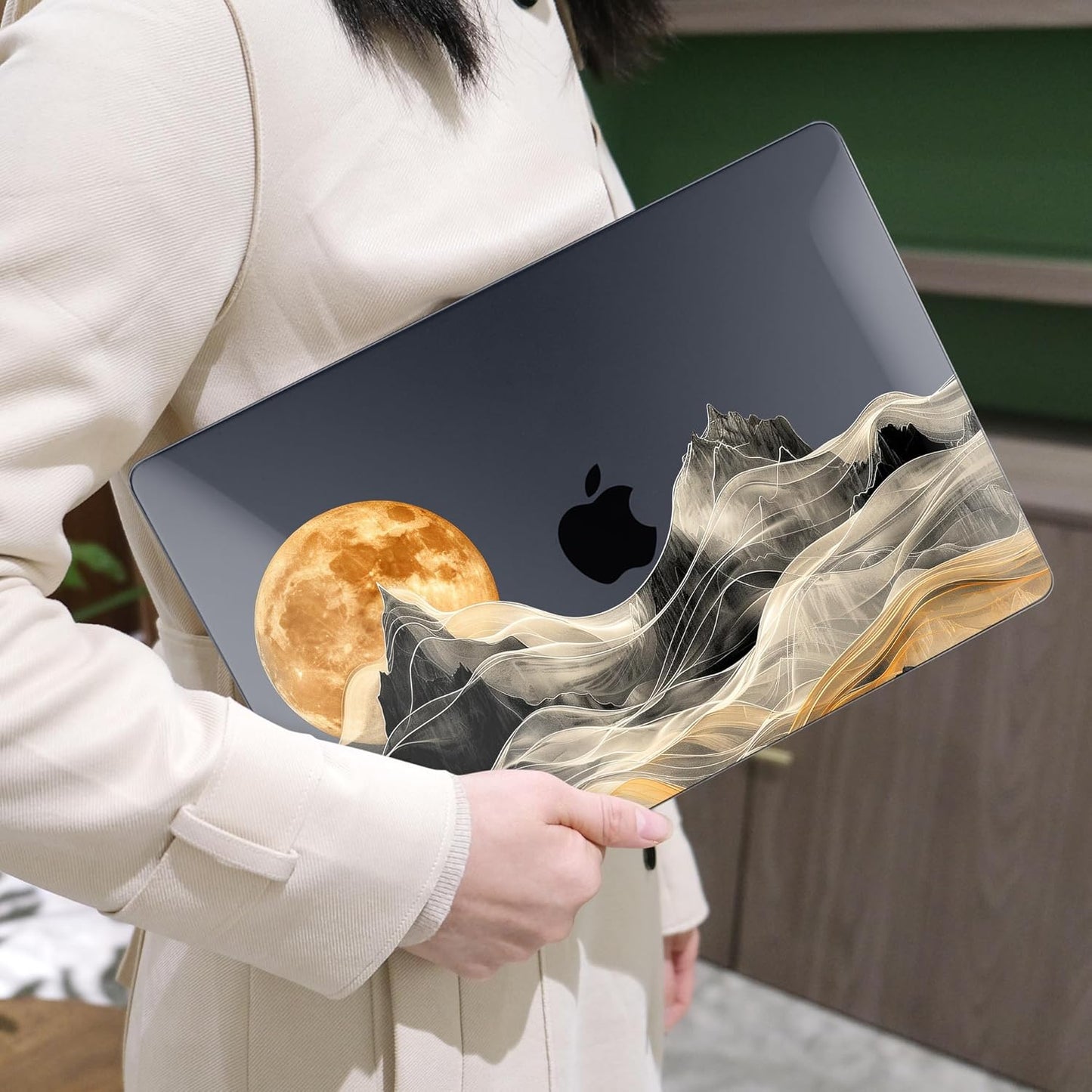 MEEgoodo for MacBook Air 13.3 inch Case 2021 2020 2019 2018 A2337 M1 A2179 A1932, Laptop Shell for MacBook Air M1 with Keyboard Webcam Cover & Trackpad Film & Type C Adapter,Mystical Full Moon