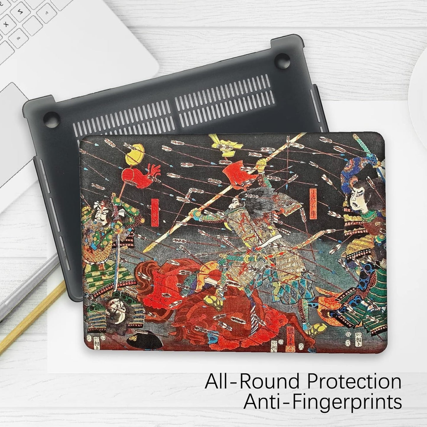 Berkin Arts Compatible with MacBook Pro 13 inch Cover, 2022-2016 Release A1706/A1989/A2159 with Keyboard Cover & Screen Protector Ukiyo-e (The Kusunoki's Final Attack by Kuniyoshi)