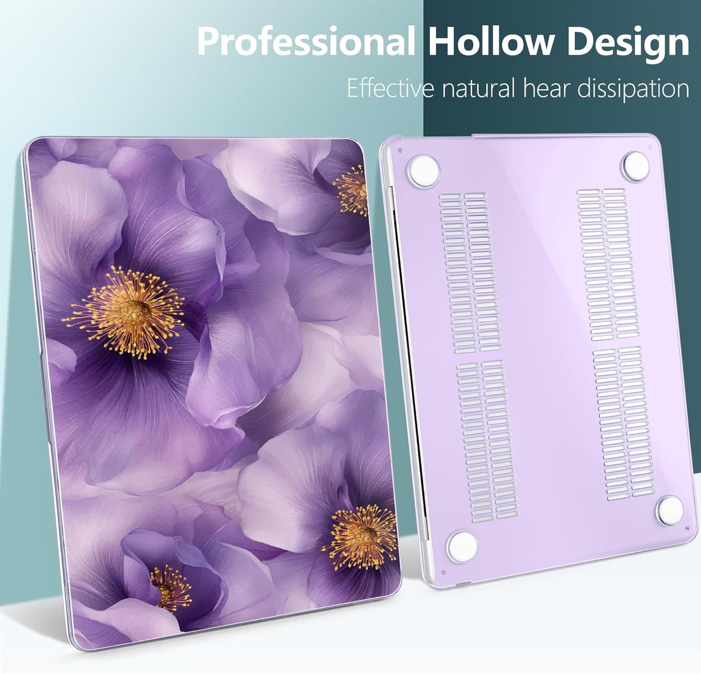 TWOLSKOO Compatible with M4 MacBook Air 13.6 inch Case 2025-2022 Release M4 A3240 M3 A3113 M2 A2681, Plastic Hard Shell & Keyboard Cover & Type C Adapter & Screen Protector, Purple Flowers