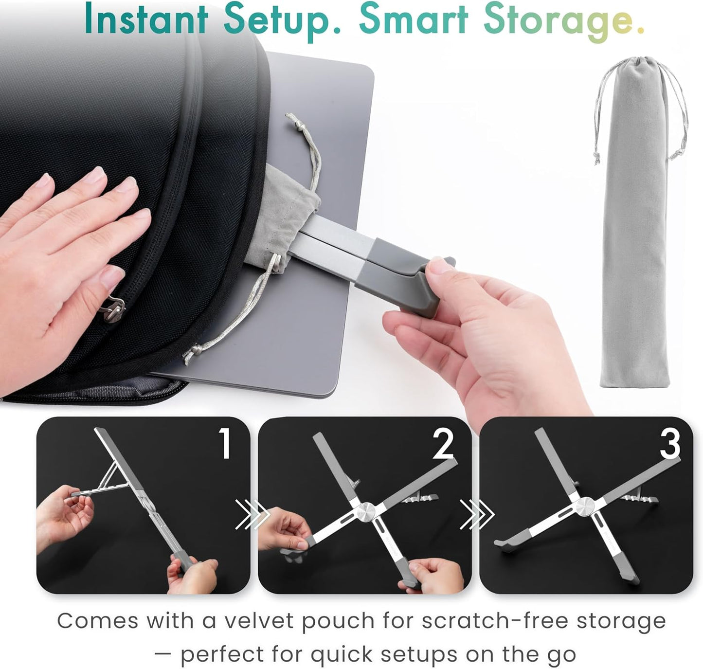 BELLEMOND | X-Shape Laptop Stand – Adjustable Aluminum Riser, 5 Height Levels, Lightweight & Foldable, Ventilated, for Laptops and Tablets up to 17.3" | Midnight Black