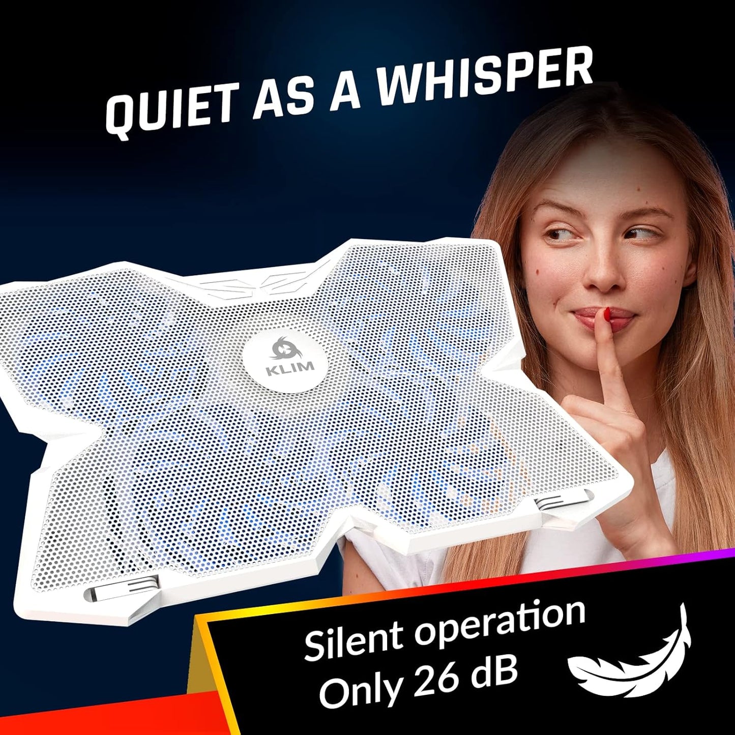 KLIM Wind Laptop Cooling Pad - More Than 500 000 Units Sold - New - The Most Powerful Rapid Action Cooling Fan - Laptop Stand with 4 Cooling Fans at 1200 RPM - USB Fan - PS5 PS4 - Full White