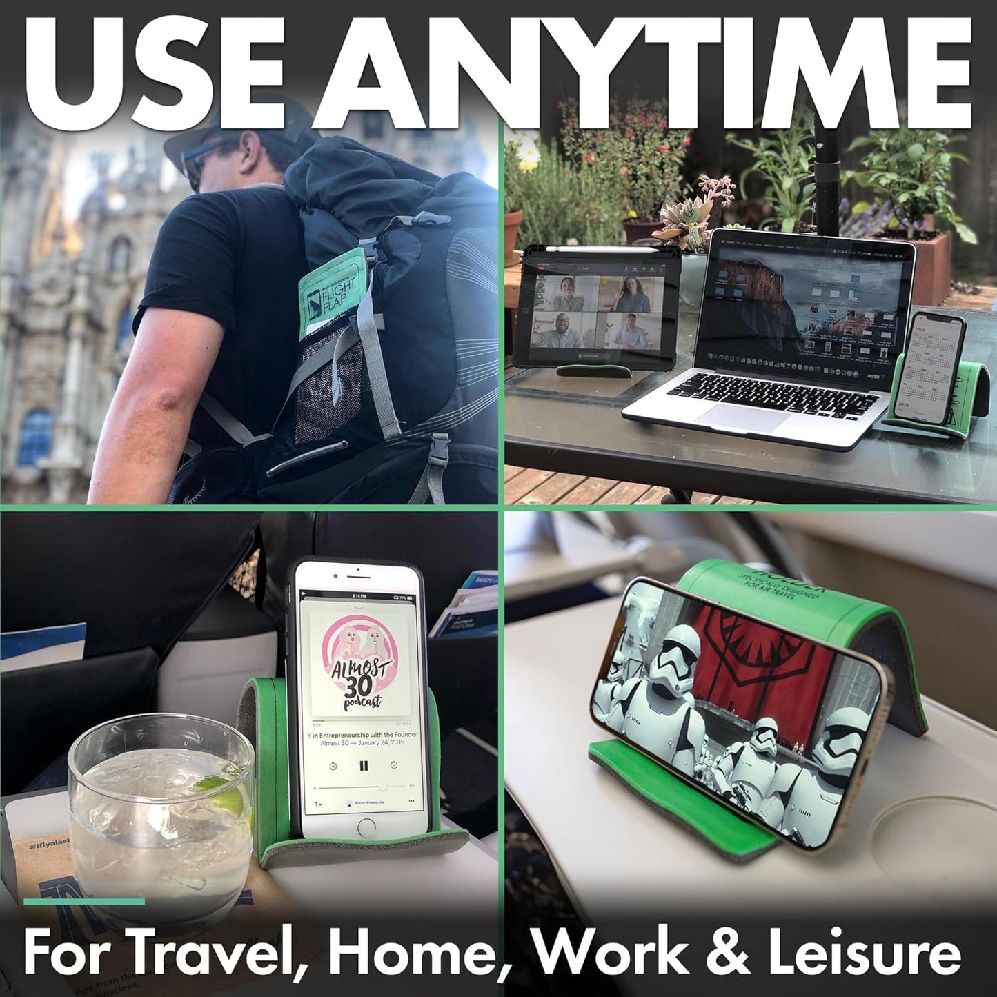 Airplane Phone Holder, Flexible Cell Phone Holder, Folding Cellphone Stand for Desk, Bed, Office, Treadmill - Airplane Accessories Long Flight Travel - Plane Essentials (Original Black)